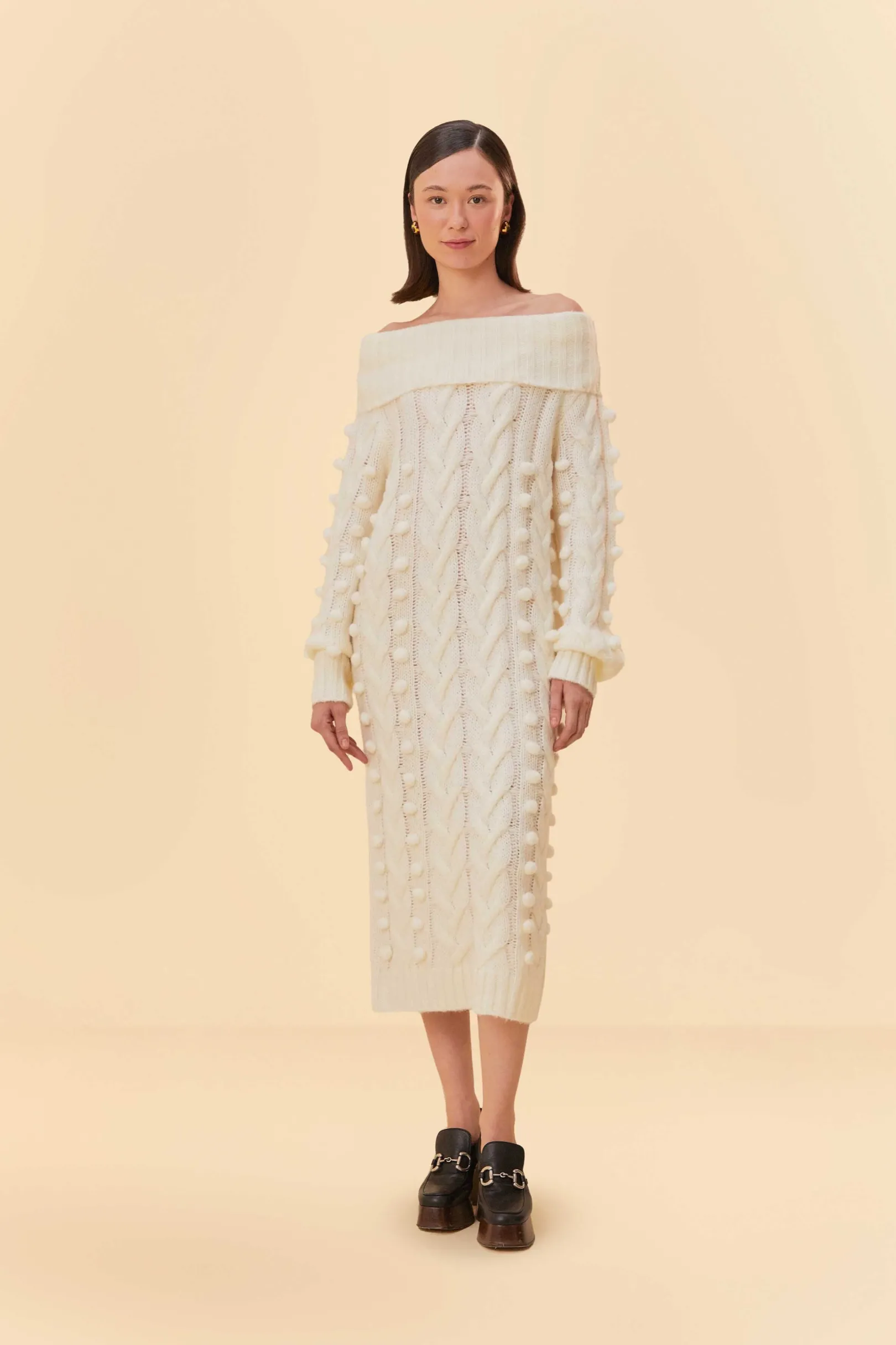 FARM Rio OFF-WHITE BRAIDED MIDI SWEATER DRESS Sale