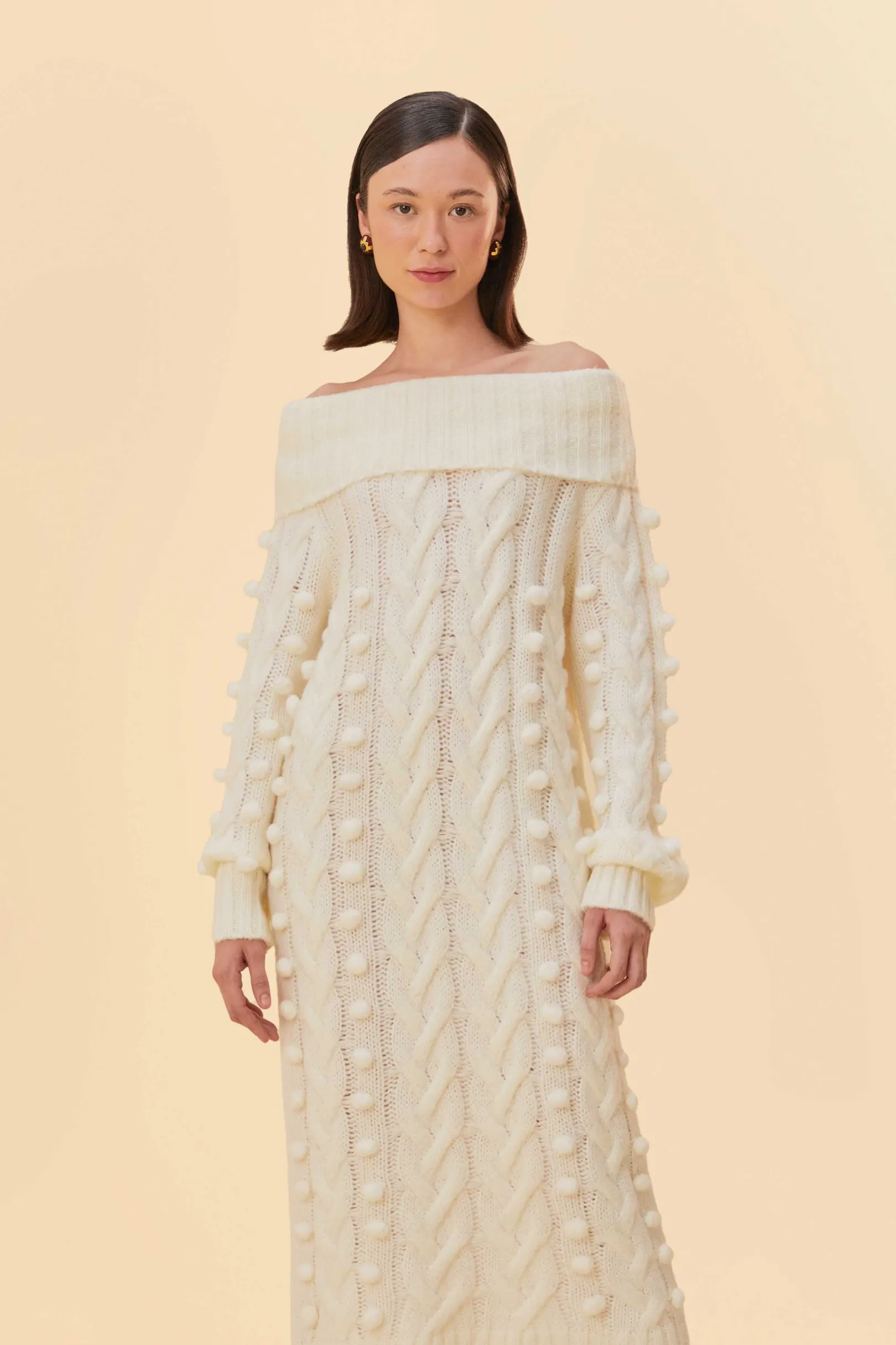 FARM Rio OFF-WHITE BRAIDED MIDI SWEATER DRESS Sale
