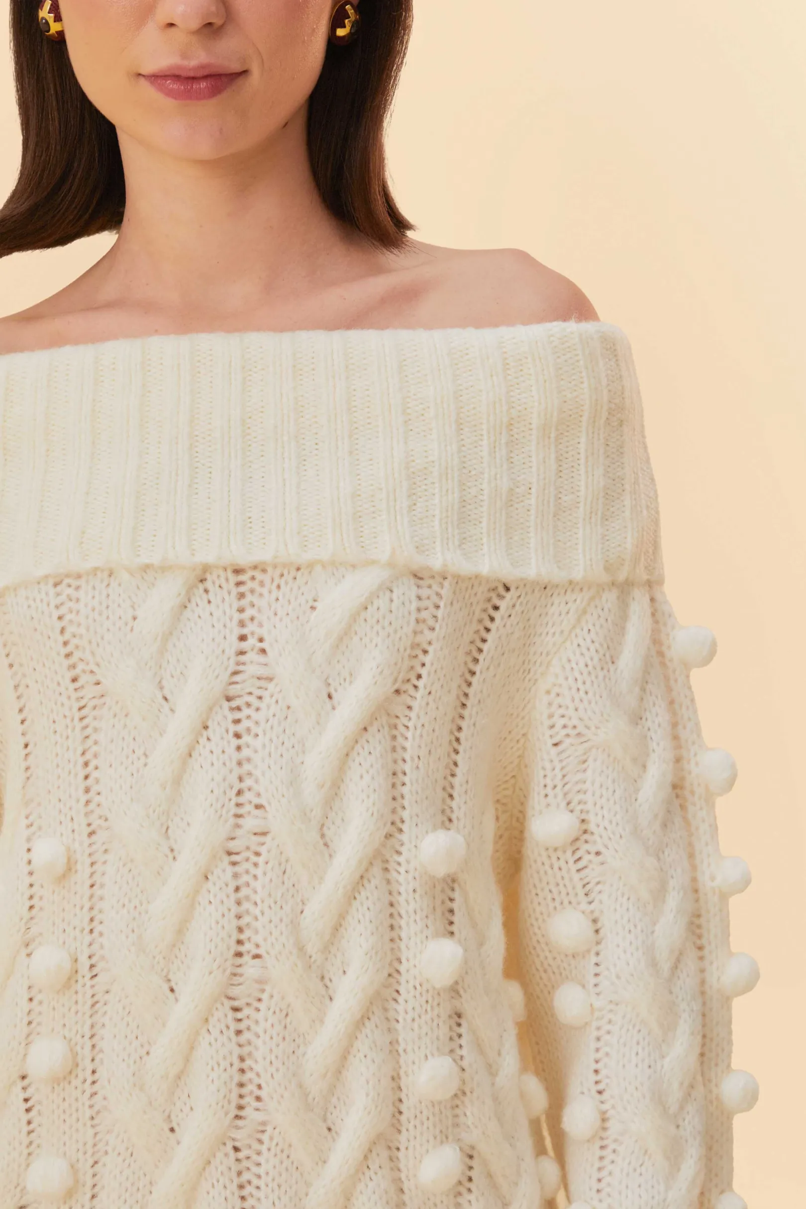 FARM Rio OFF-WHITE BRAIDED MIDI SWEATER DRESS Sale