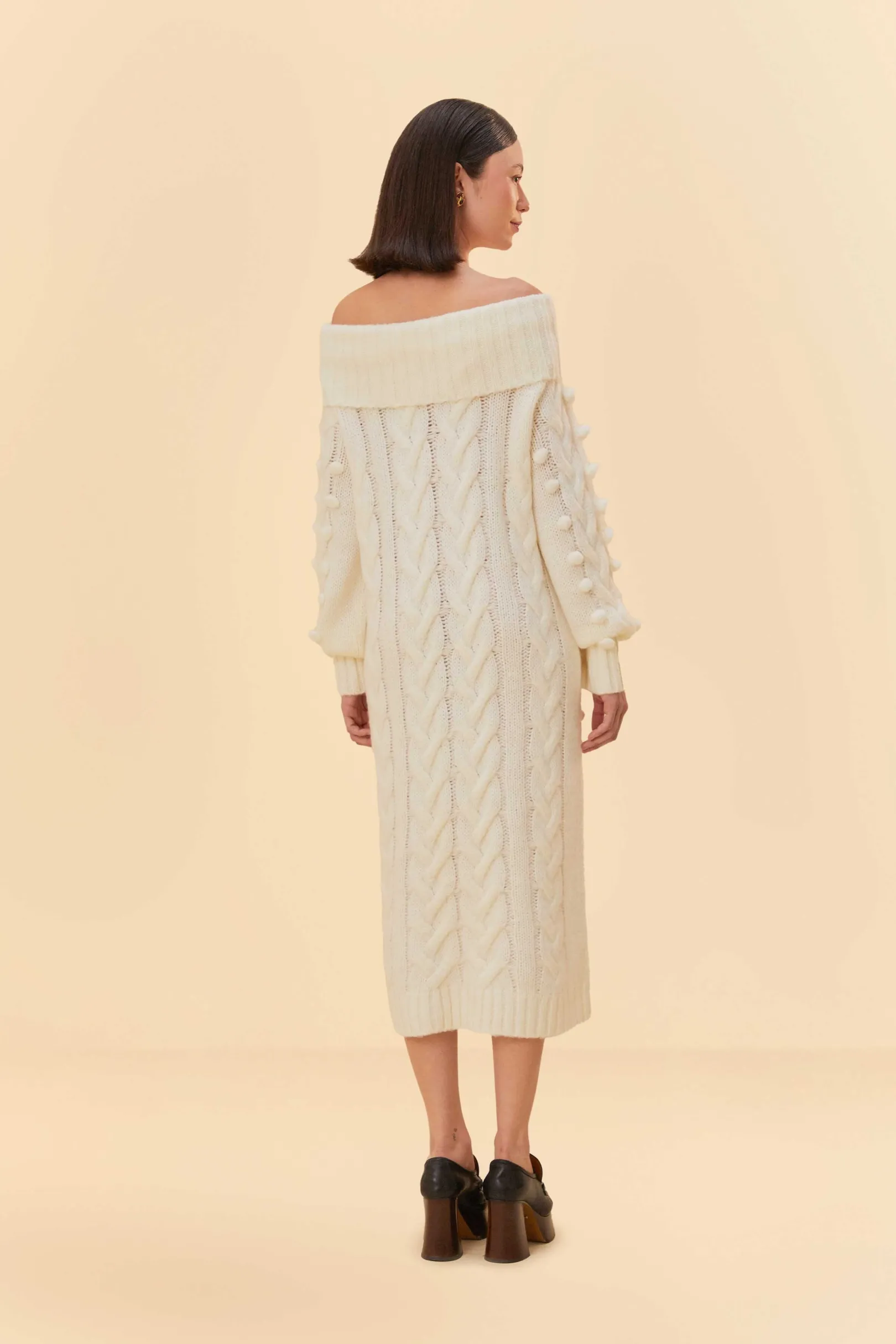 FARM Rio OFF-WHITE BRAIDED MIDI SWEATER DRESS Sale