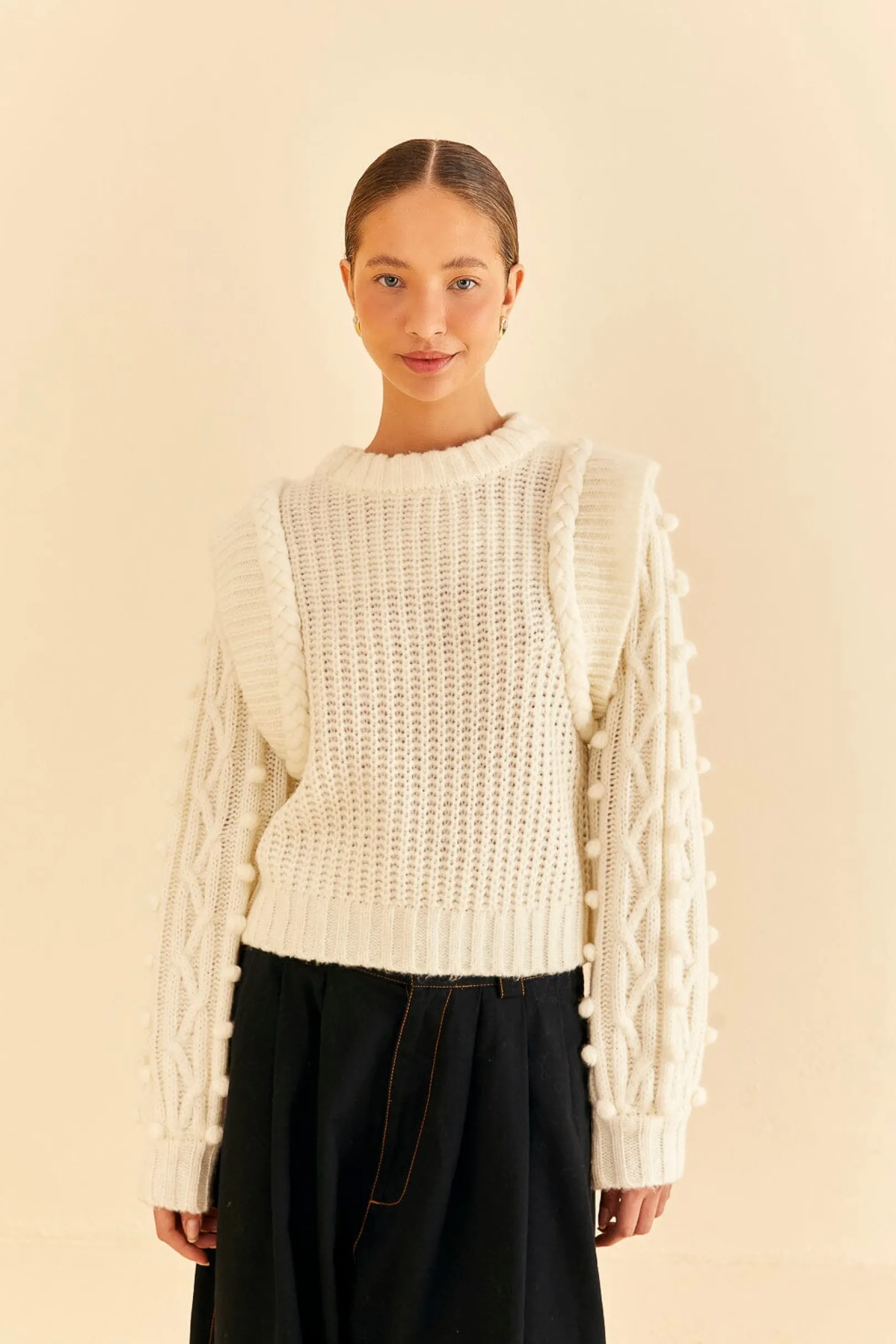 FARM Rio OFF-WHITE BRAIDED SWEATER New