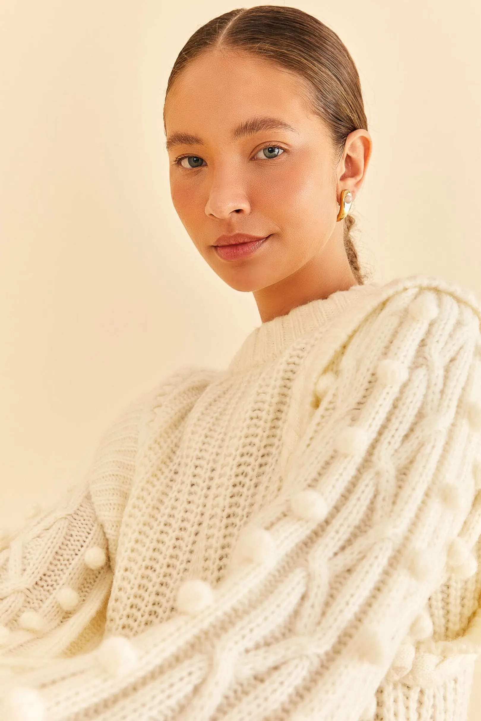 FARM Rio OFF-WHITE BRAIDED SWEATER New