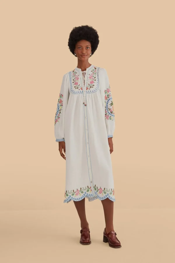 FARM Rio OFF-WHITE EMBROIDERED MIDI DRESS Hot