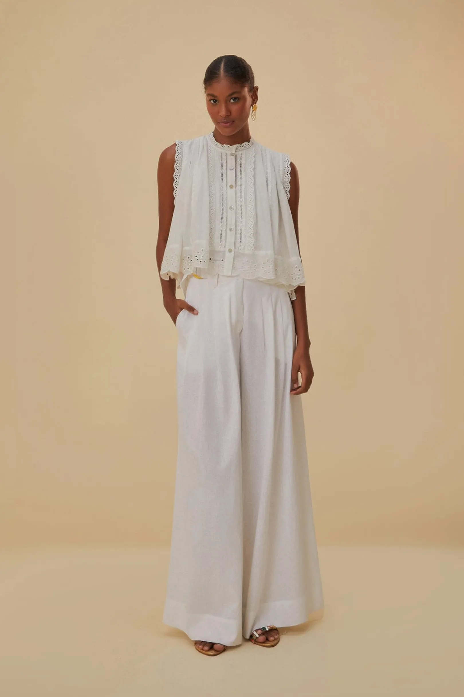 FARM Rio OFF-WHITE LINEN LOW WAIST PANTS Outlet