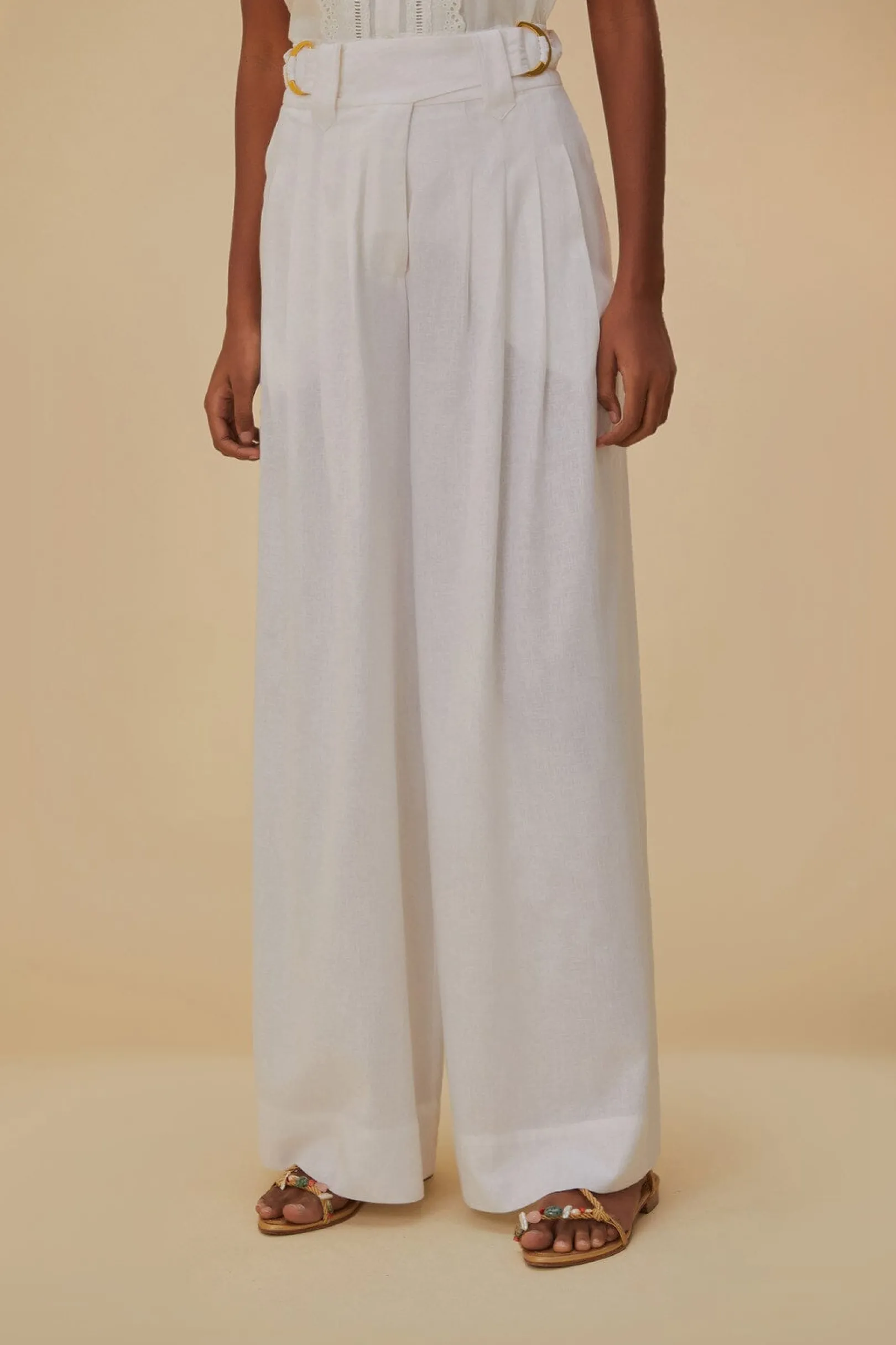 FARM Rio OFF-WHITE LINEN LOW WAIST PANTS Outlet