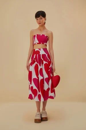 FARM Rio  OFF-WHITE PAINTED HEARTS MIDI SKIRT Online