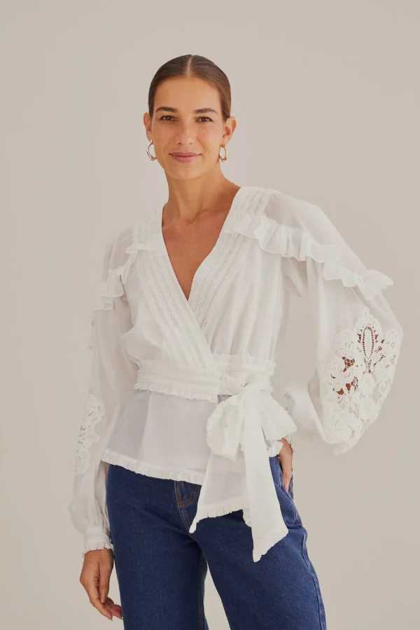FARM Rio OFF-WHITE V NECK BLOUSE Best Sale