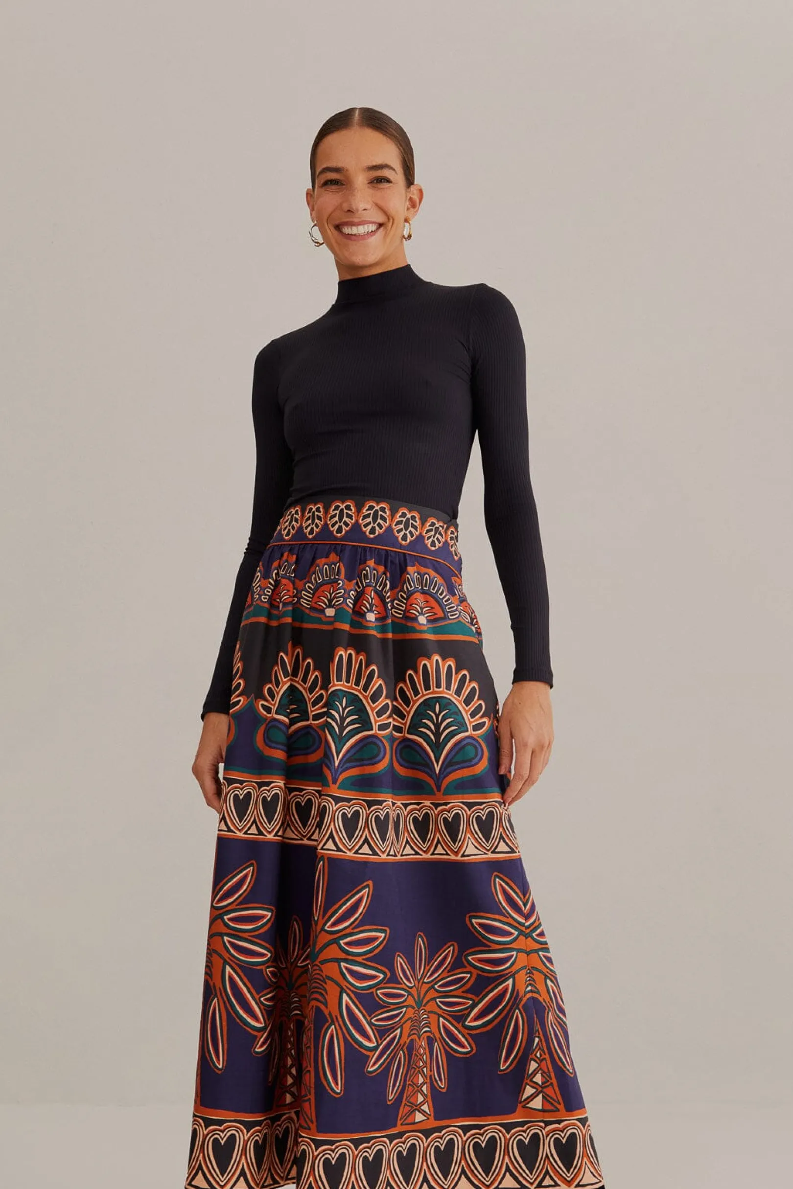 FARM Rio ORANGE AINIKA TAPESTRY MIDI SKIRT Store