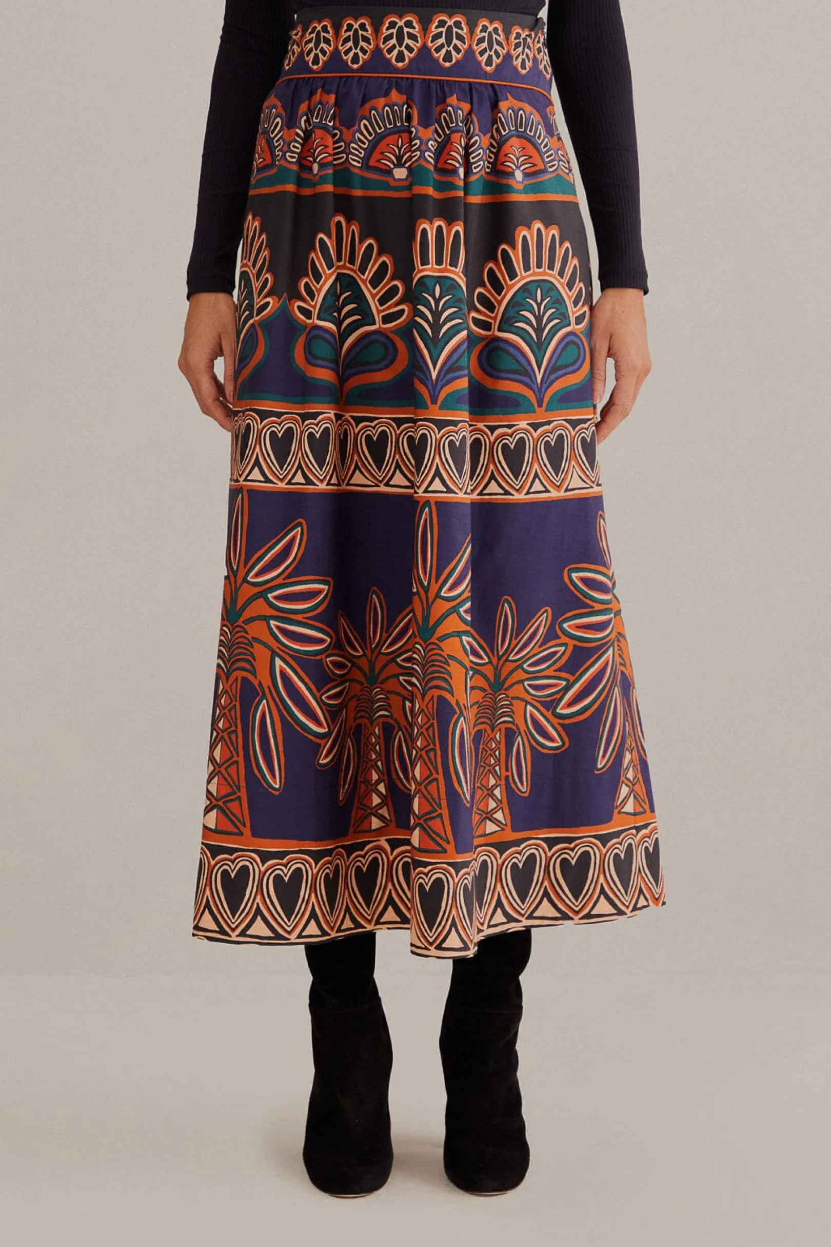 FARM Rio ORANGE AINIKA TAPESTRY MIDI SKIRT Store