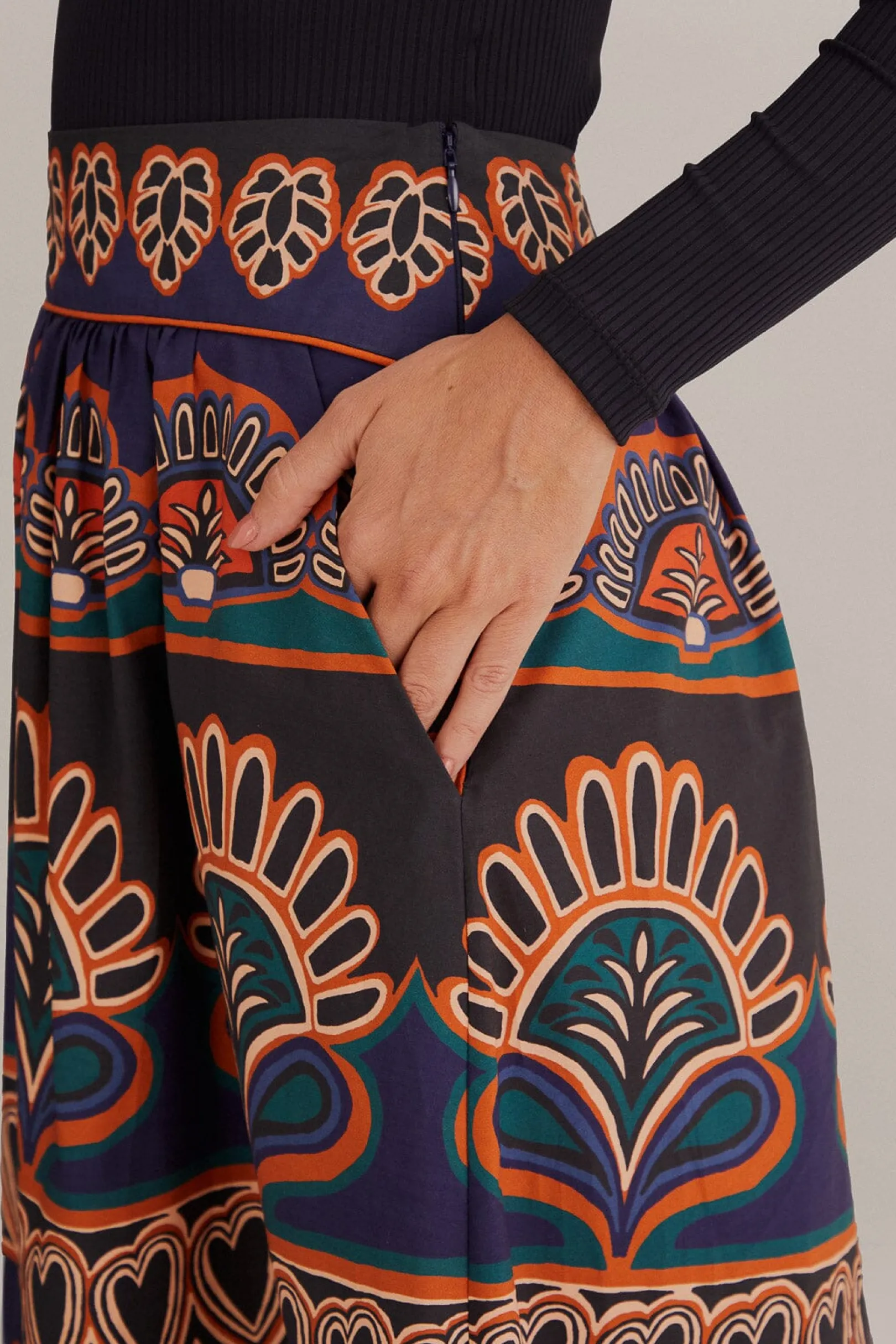 FARM Rio ORANGE AINIKA TAPESTRY MIDI SKIRT Store