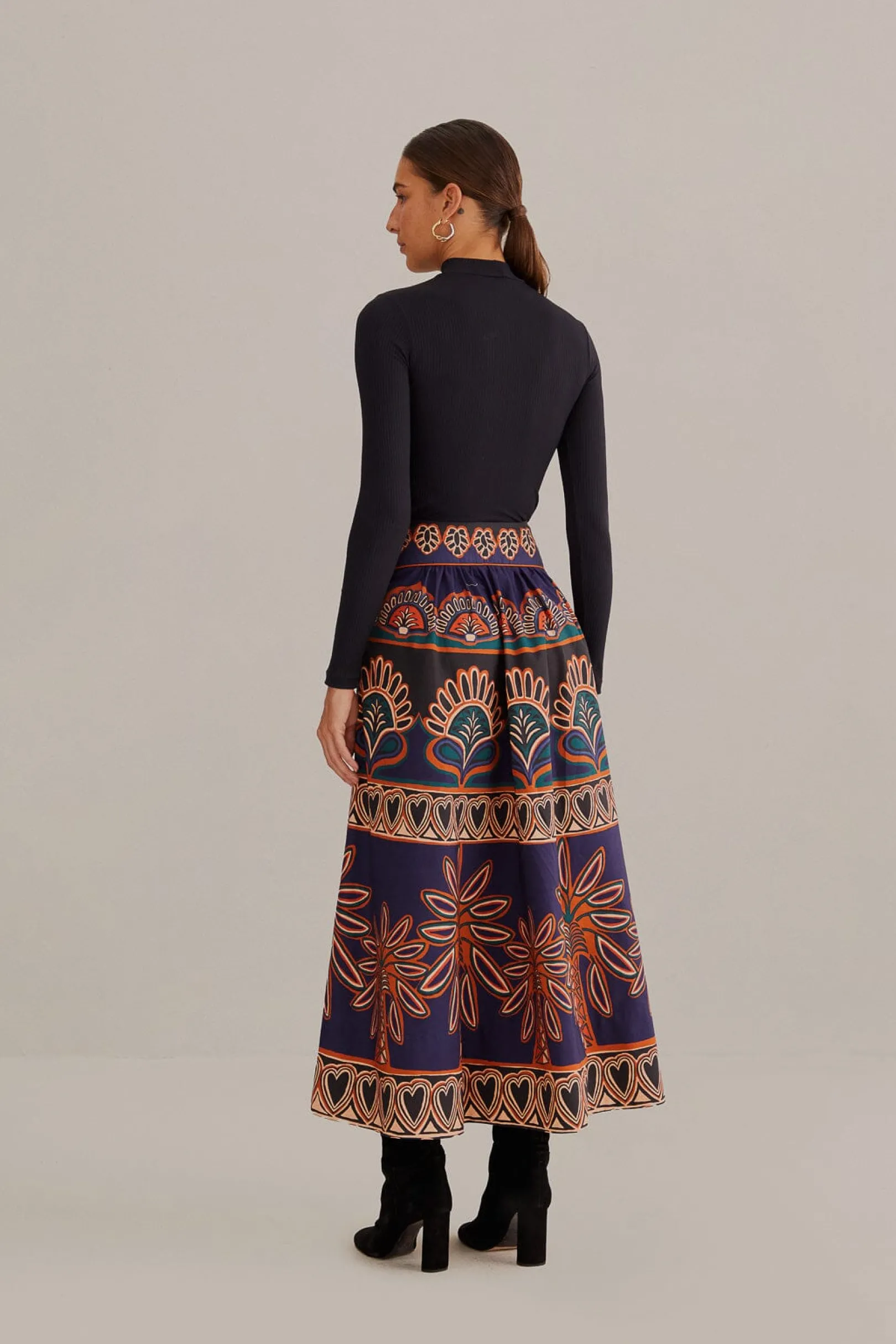 FARM Rio ORANGE AINIKA TAPESTRY MIDI SKIRT Store