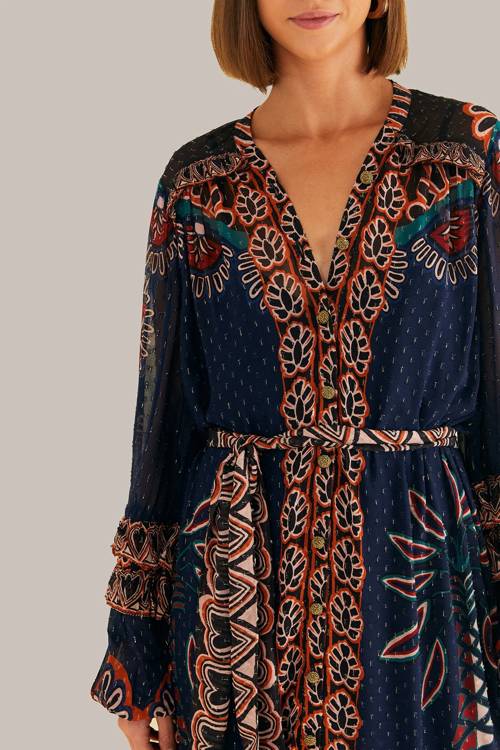 FARM Rio ORANGE AINIKA TAPESTRY SLIT MAXI DRESS Clearance