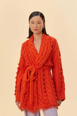 FARM Rio ORANGE BRAIDED KNIT CARDIGAN Shop