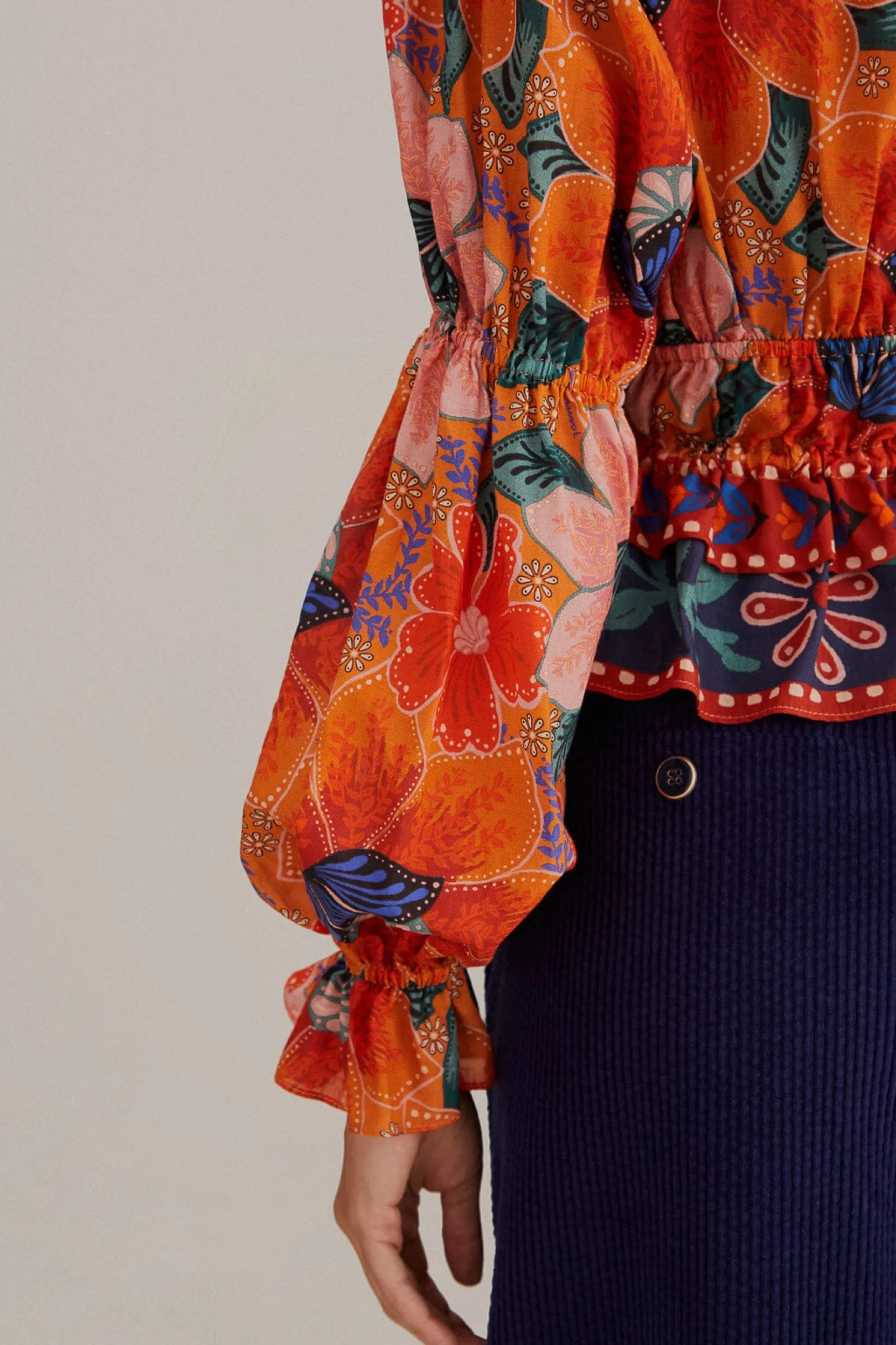 FARM Rio ORANGE MARIAS FLORAL LONG SLEEVE BLOUSE Cheap