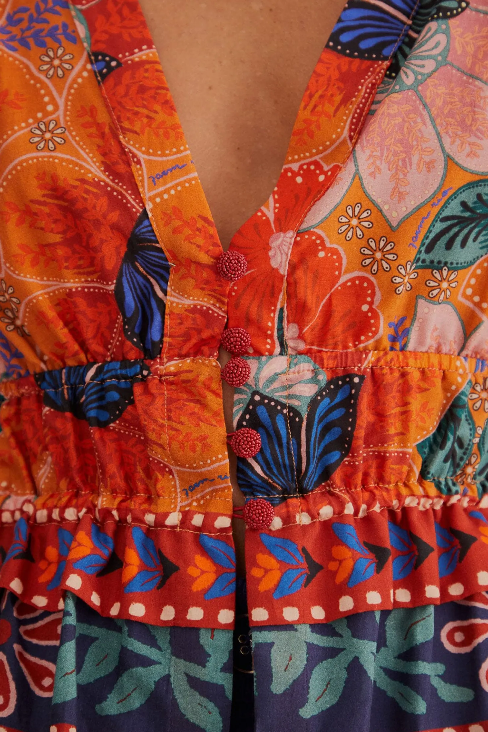 FARM Rio ORANGE MARIAS FLORAL LONG SLEEVE BLOUSE Cheap