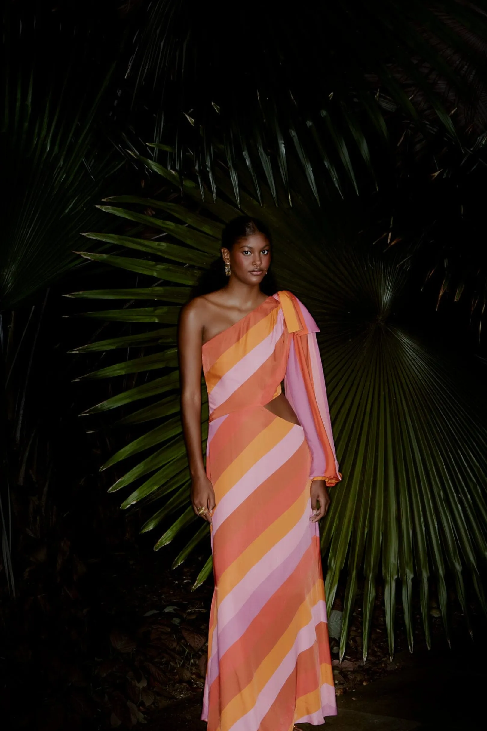 FARM Rio PARTY STRIPES MULTICOLOR ONE SHOULDER MAXI DRESS Discount