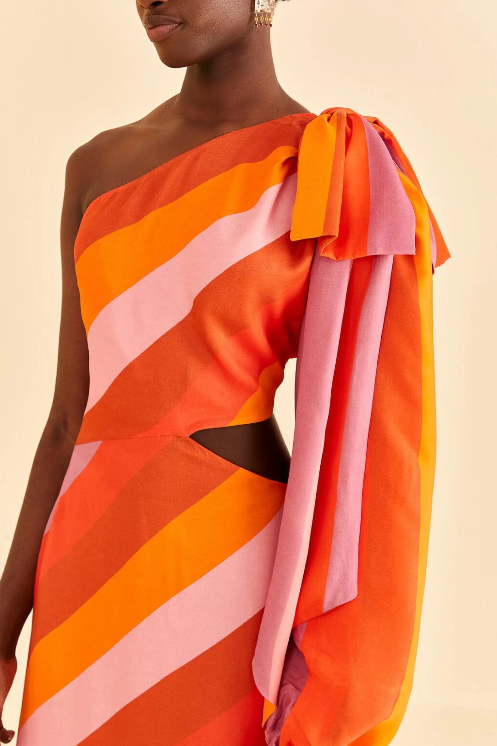 FARM Rio PARTY STRIPES MULTICOLOR ONE SHOULDER MAXI DRESS Discount