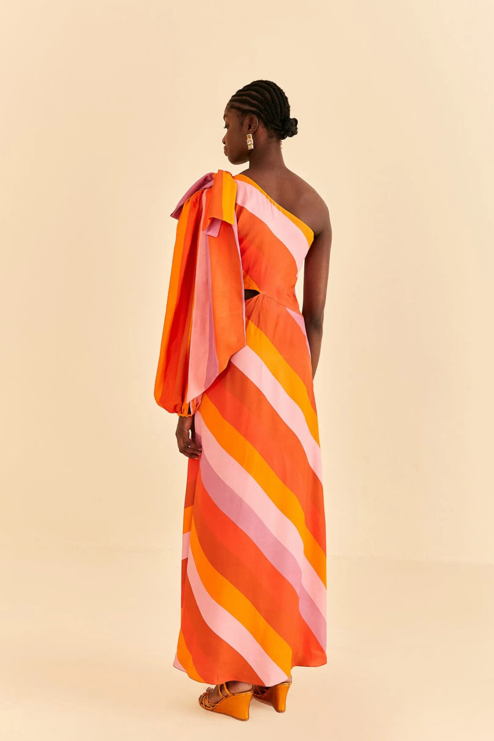 FARM Rio PARTY STRIPES MULTICOLOR ONE SHOULDER MAXI DRESS Discount