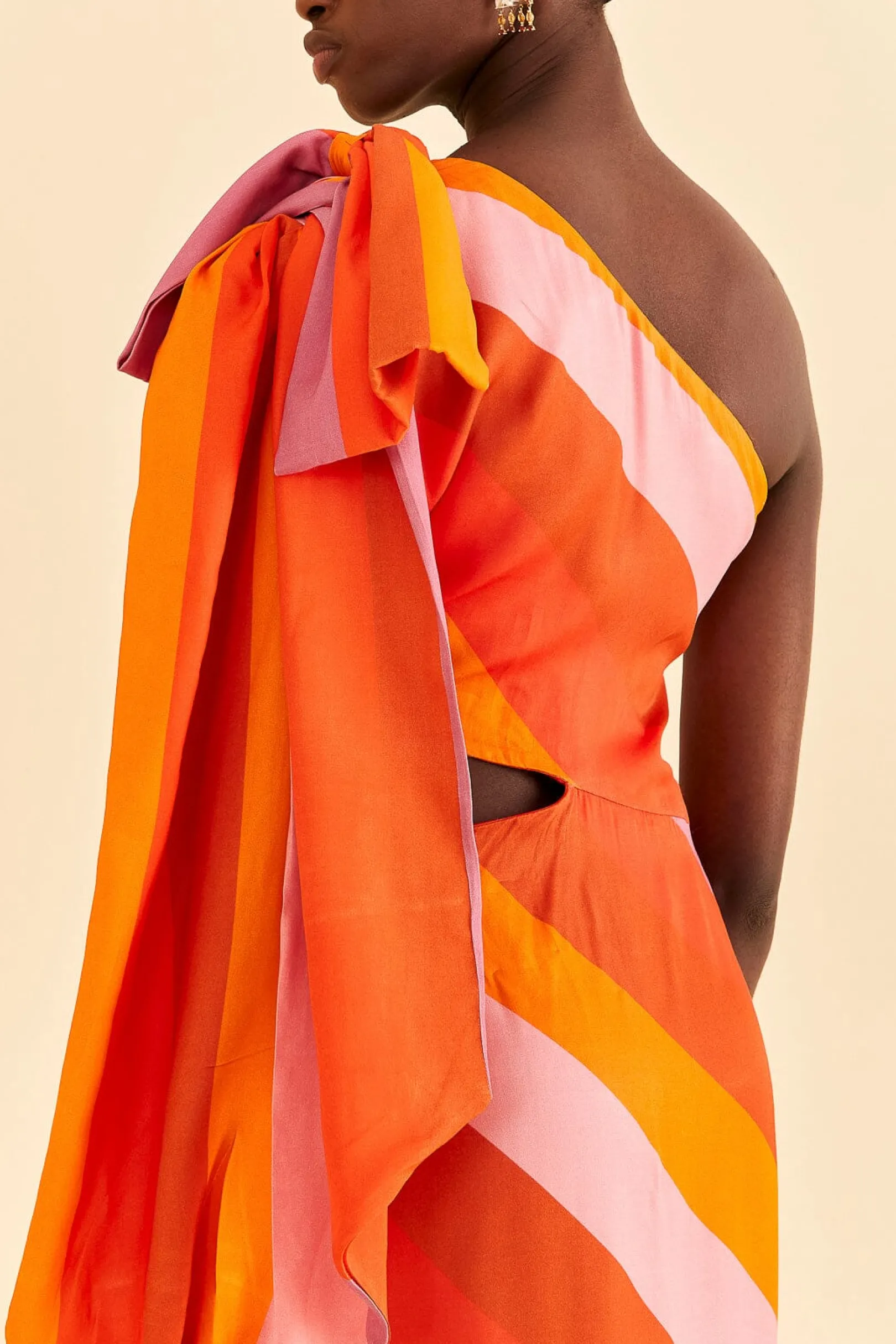 FARM Rio PARTY STRIPES MULTICOLOR ONE SHOULDER MAXI DRESS Discount