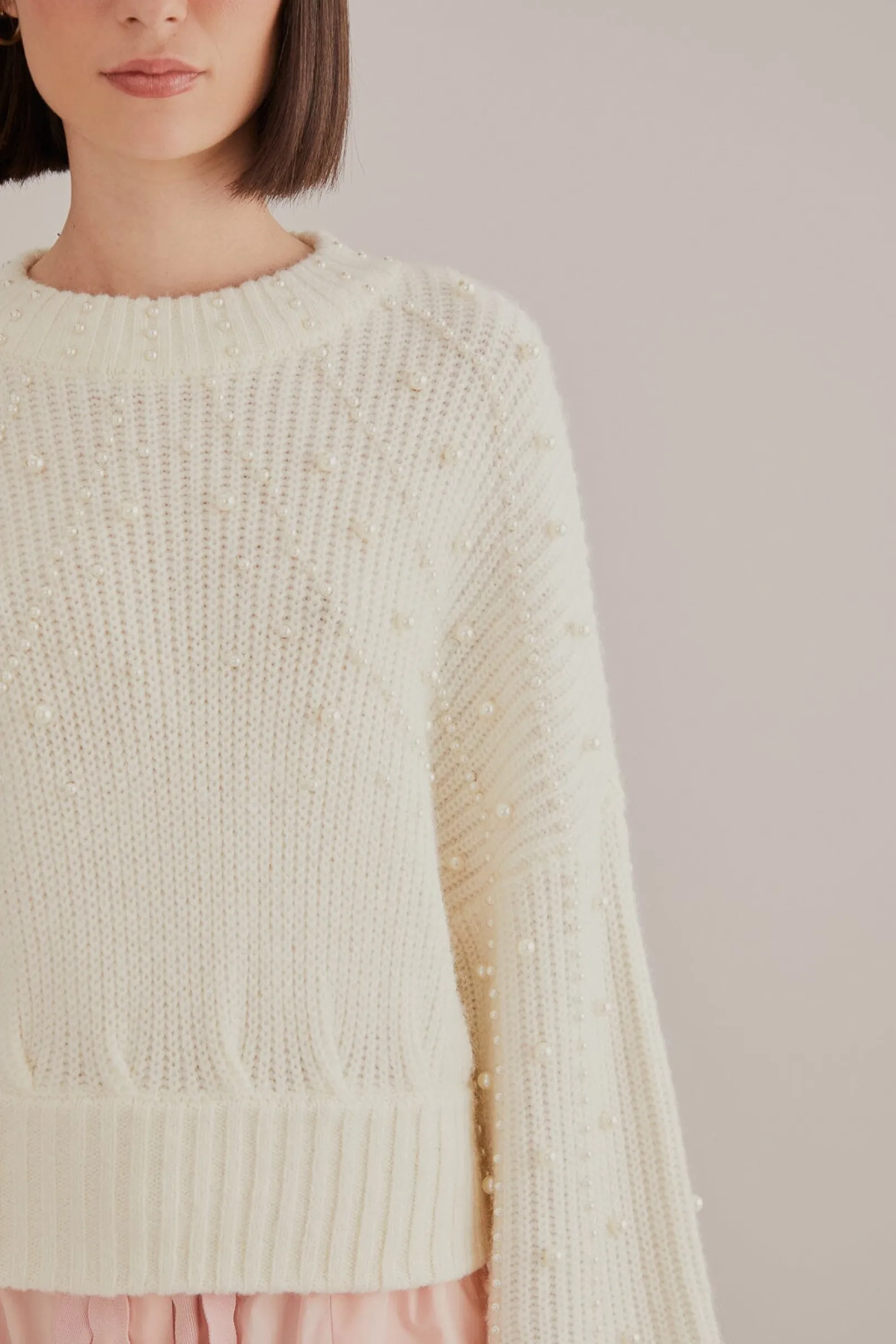 FARM Rio PEARL EMBROIDERED BUBBLE SWEATER Clearance