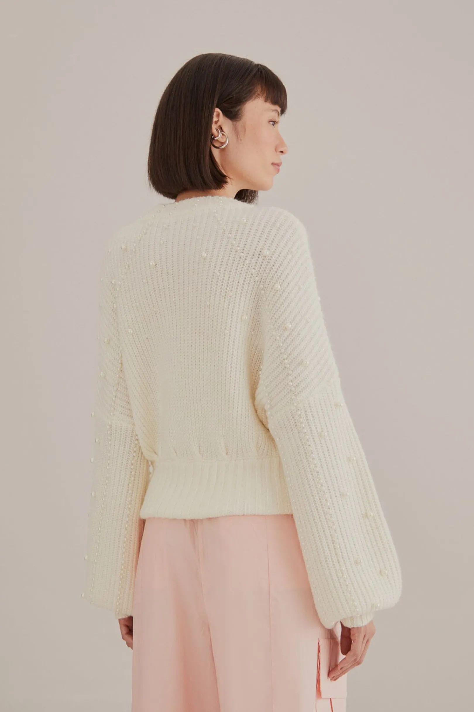 FARM Rio PEARL EMBROIDERED BUBBLE SWEATER Clearance