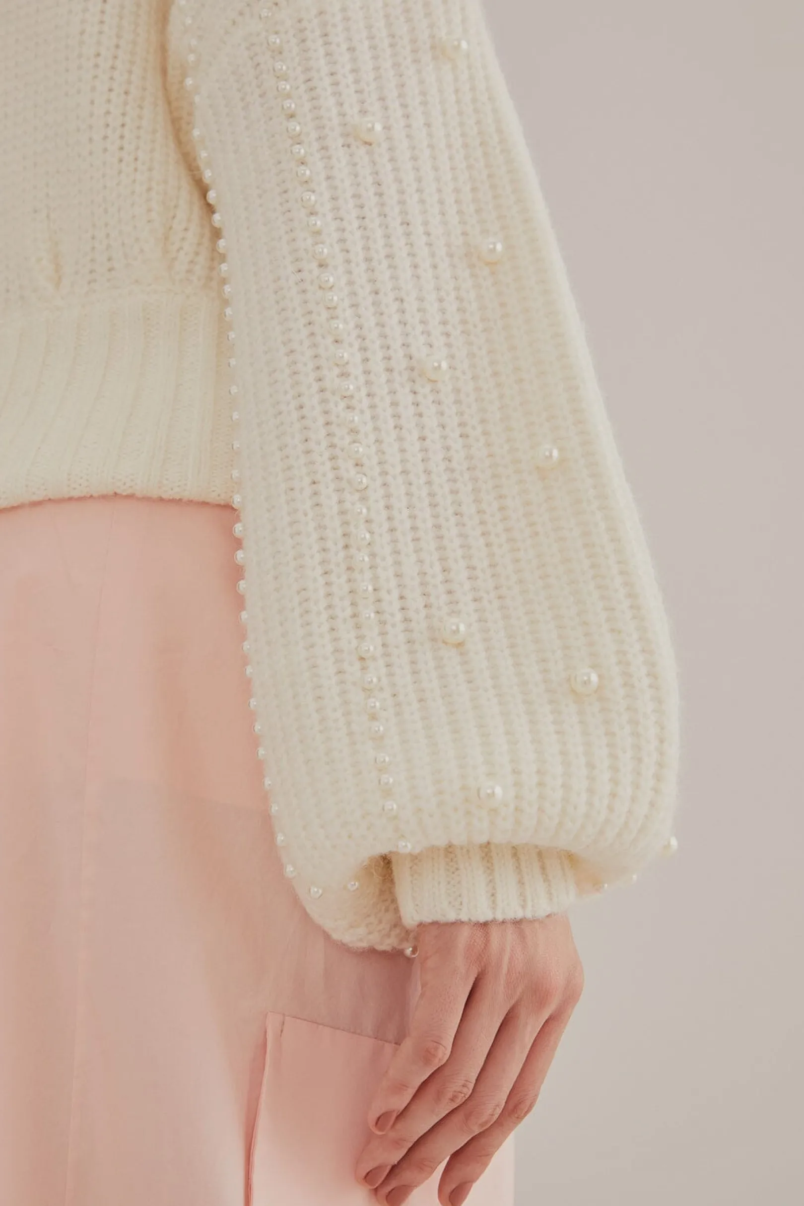 FARM Rio PEARL EMBROIDERED BUBBLE SWEATER Clearance