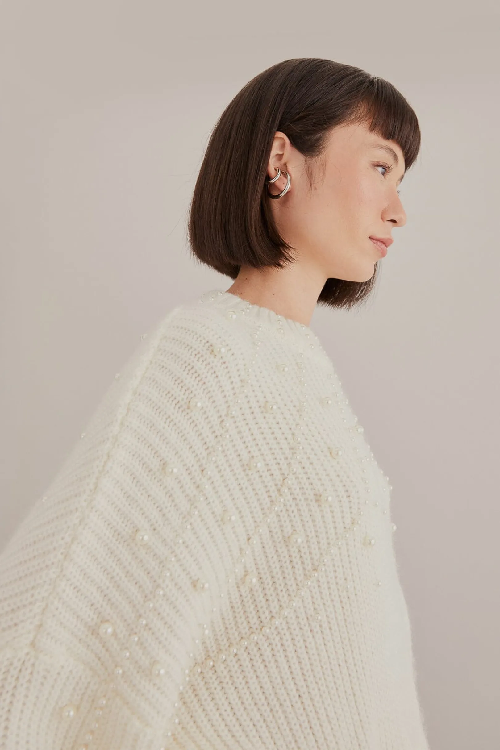 FARM Rio PEARL EMBROIDERED BUBBLE SWEATER Clearance