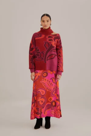 FARM Rio  PINK BOLD FLORAL SATIN MAXI SKIRT Best Sale
