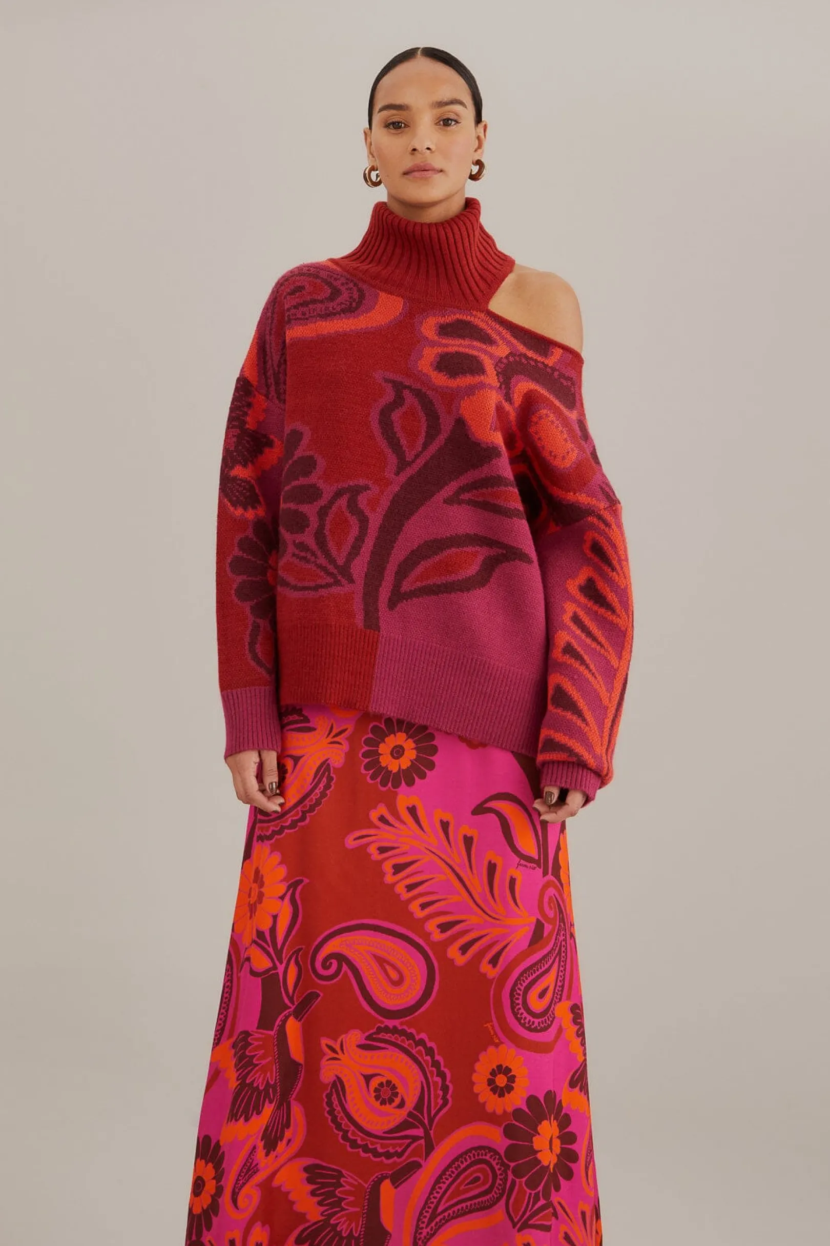 FARM Rio PINK BOLD FLORAL SATIN MAXI SKIRT Best Sale