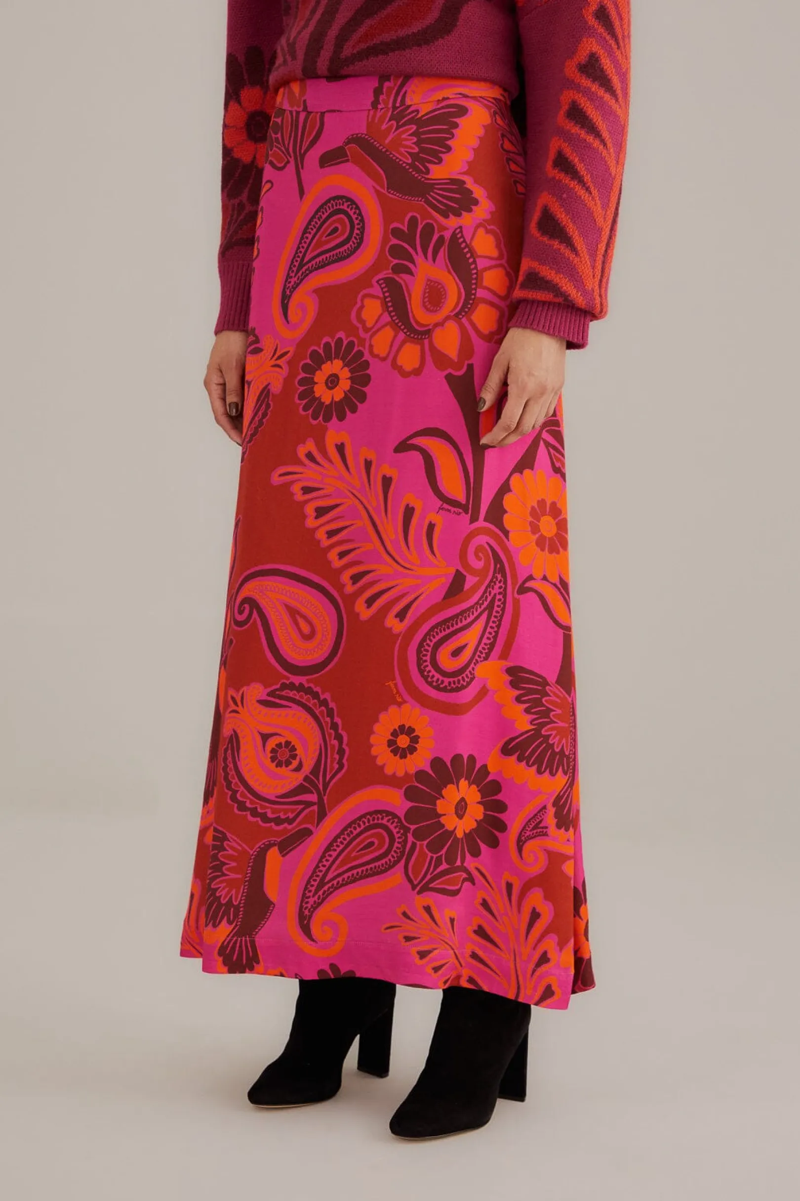 FARM Rio PINK BOLD FLORAL SATIN MAXI SKIRT Best Sale