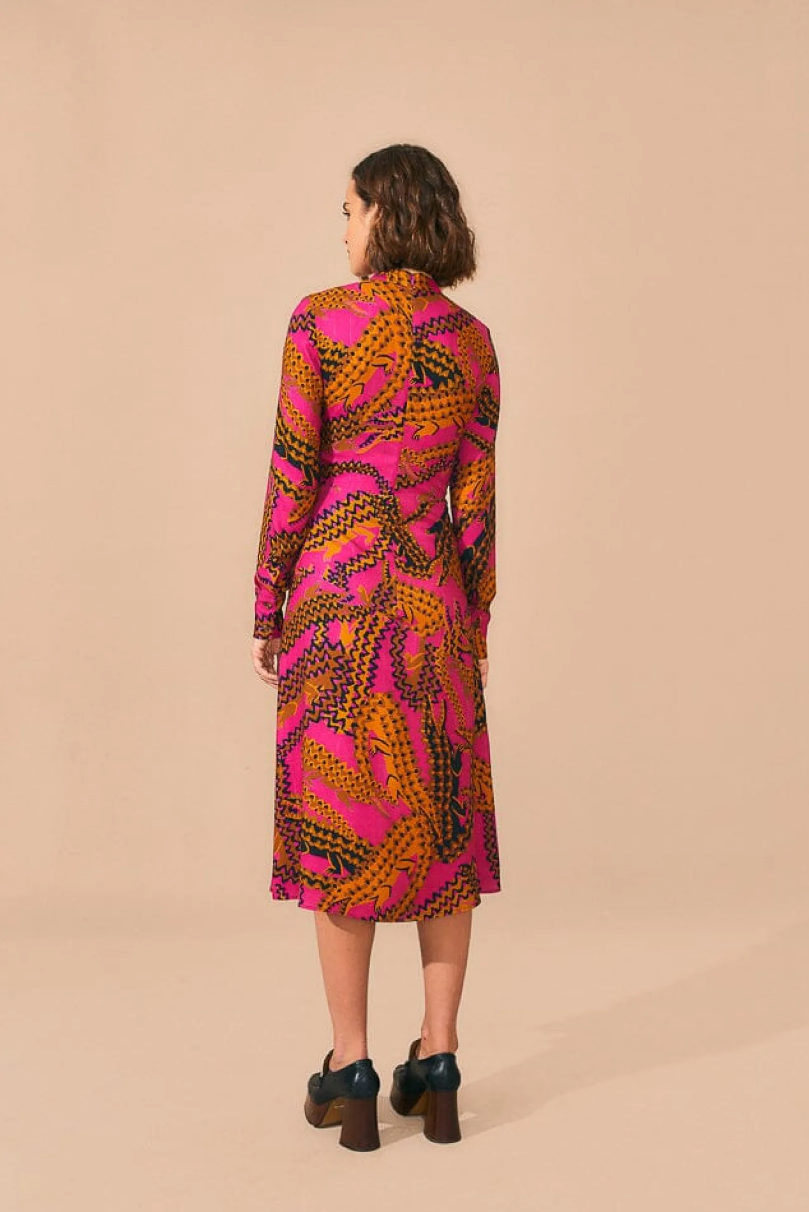 FARM Rio PINK CROCO LENZING™ ECOVERO™ VISCOSE SLIT MIDI DRESS New