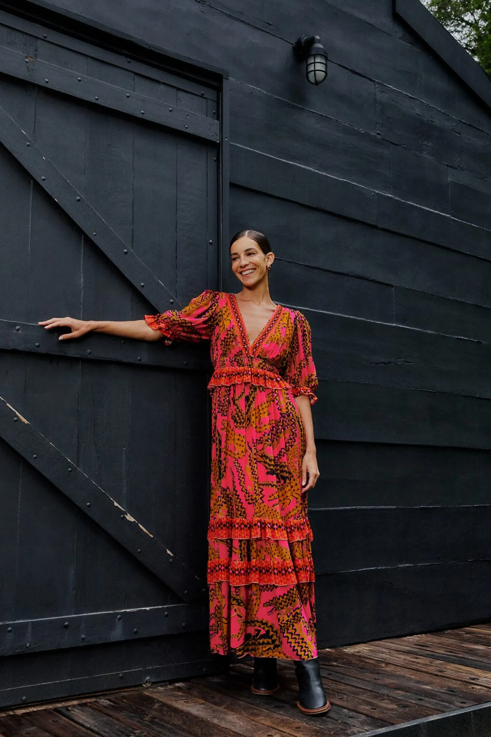 FARM Rio PINK CROCO SHORT SLEEVE MAXI DRESS Hot