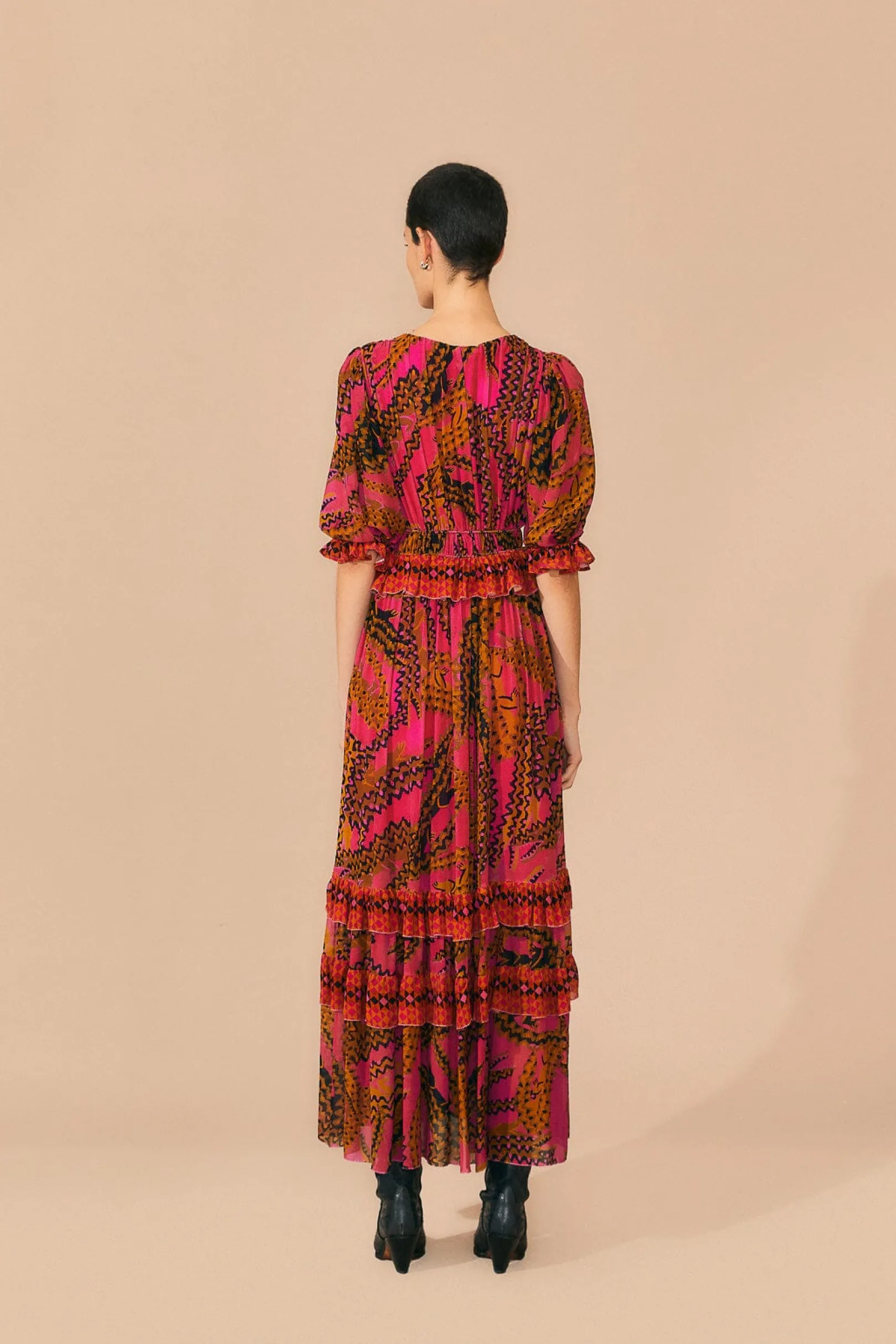 FARM Rio PINK CROCO SHORT SLEEVE MAXI DRESS Hot