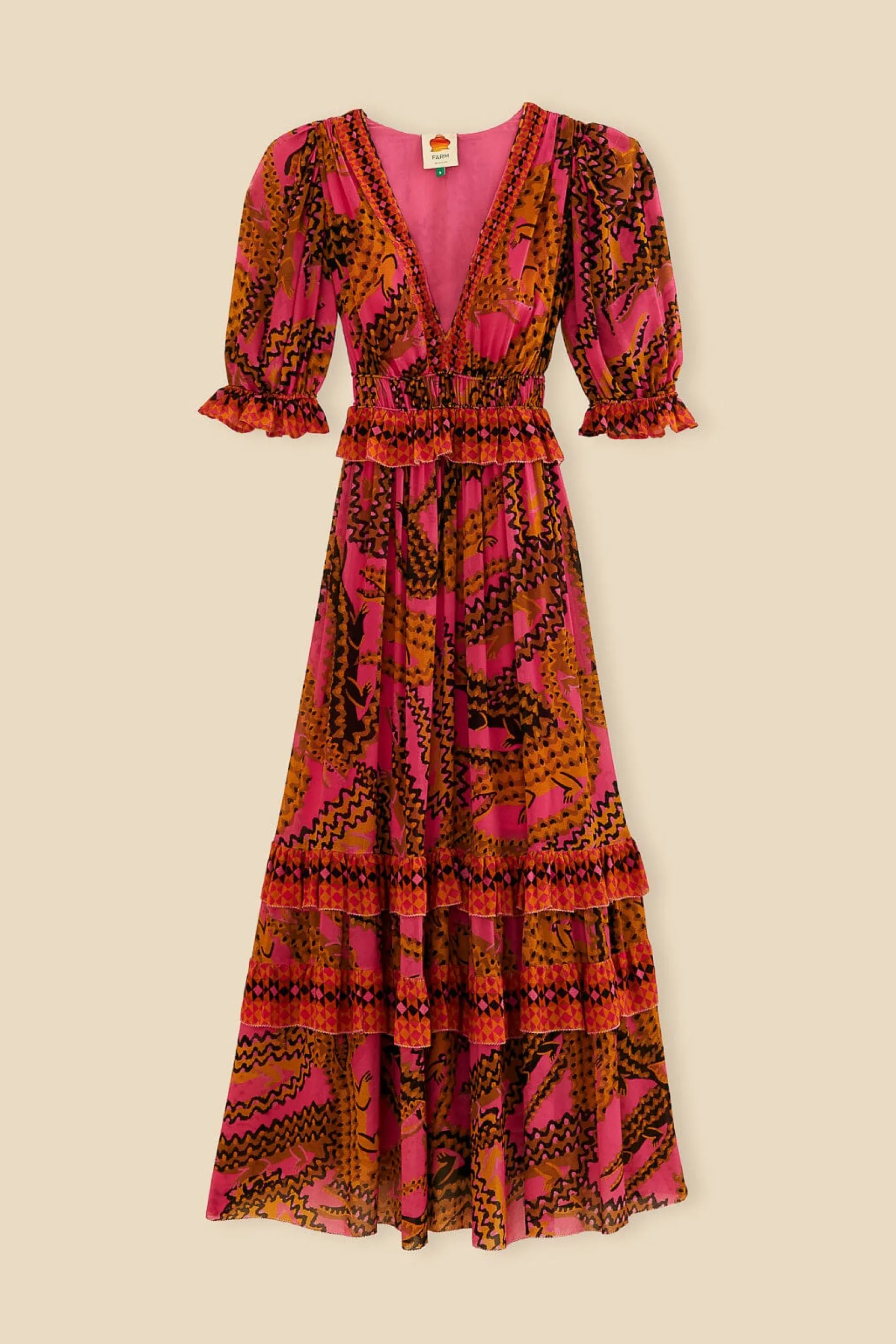 FARM Rio PINK CROCO SHORT SLEEVE MAXI DRESS Hot