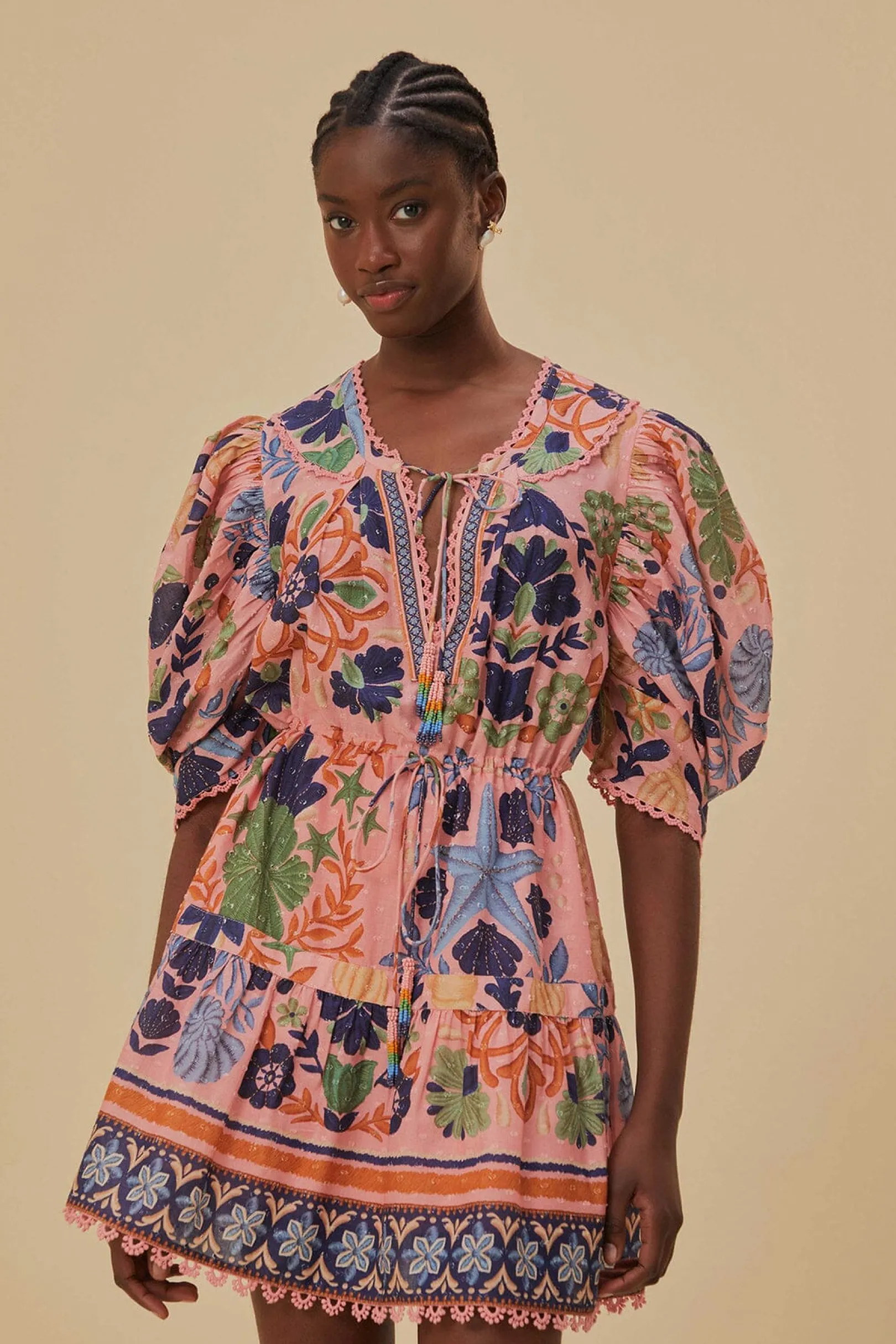 FARM Rio PINK SEASHELL TAPESTRY MINI DRESS Cheap