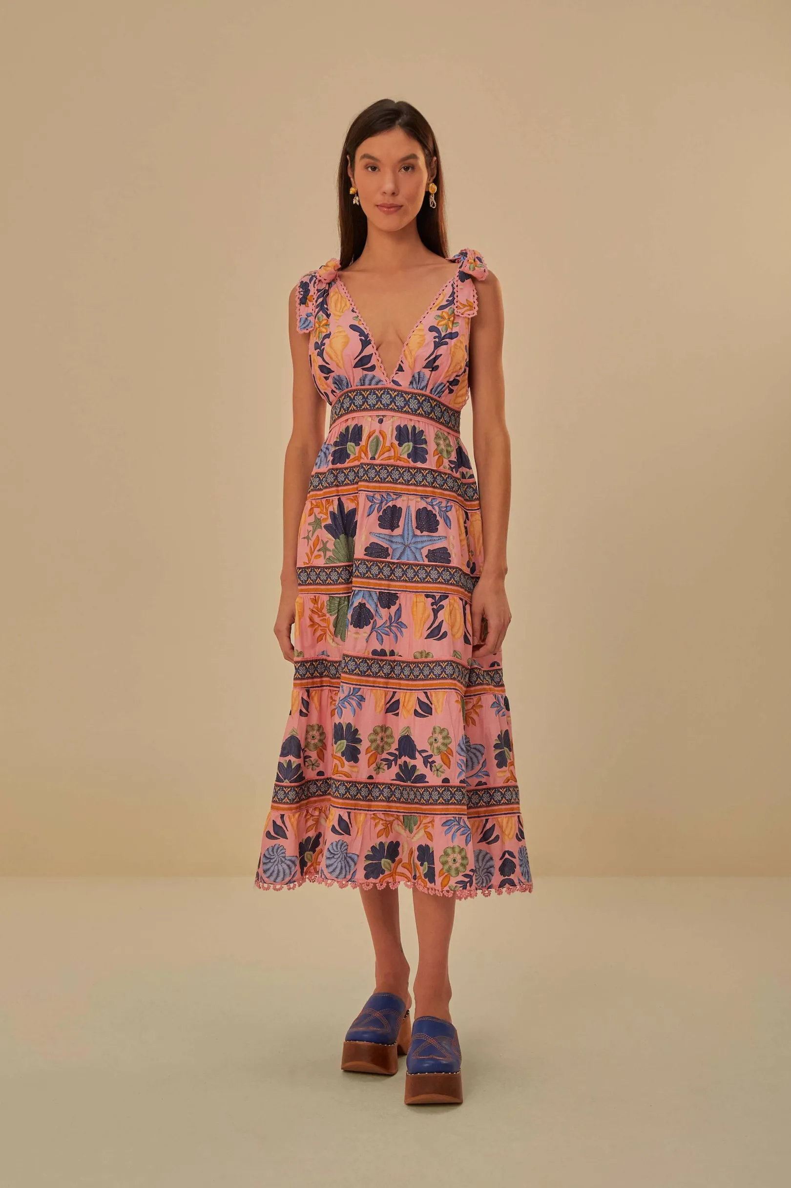 FARM Rio PINK SEASHELL TAPESTRY MIDI DRESS Shop