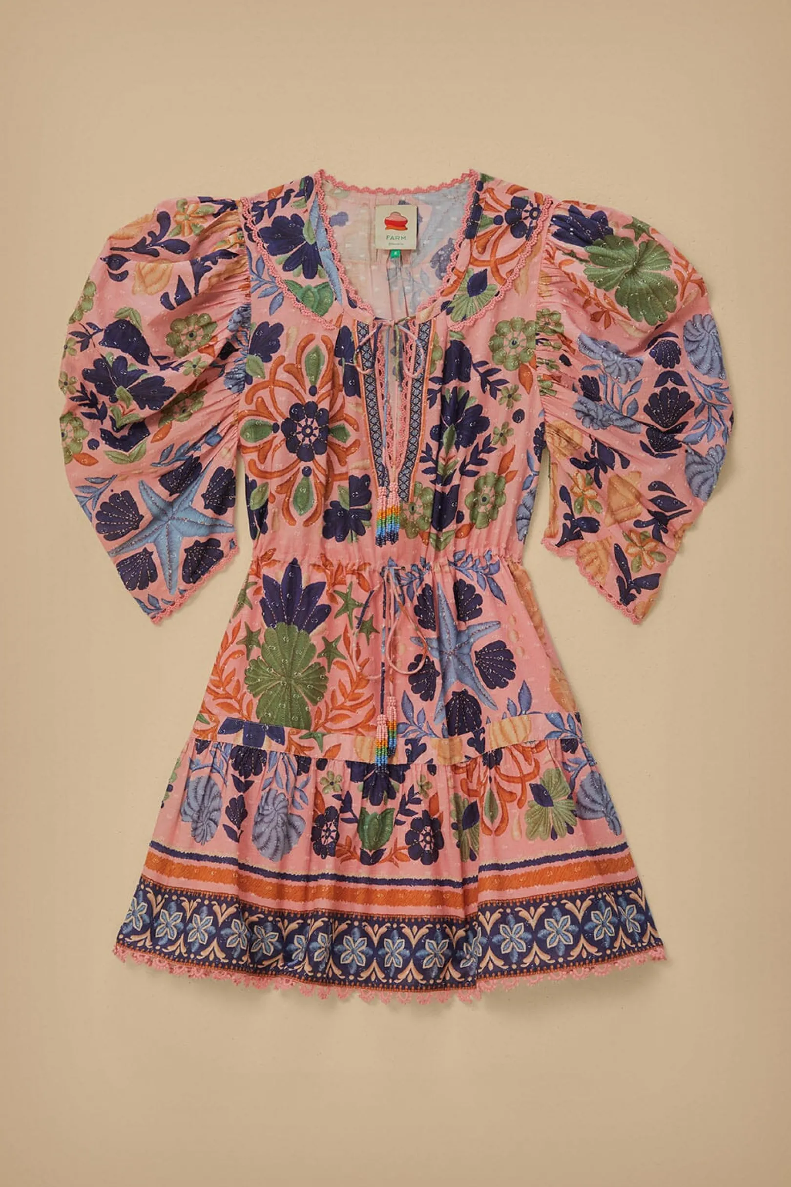 FARM Rio PINK SEASHELL TAPESTRY MINI DRESS Cheap