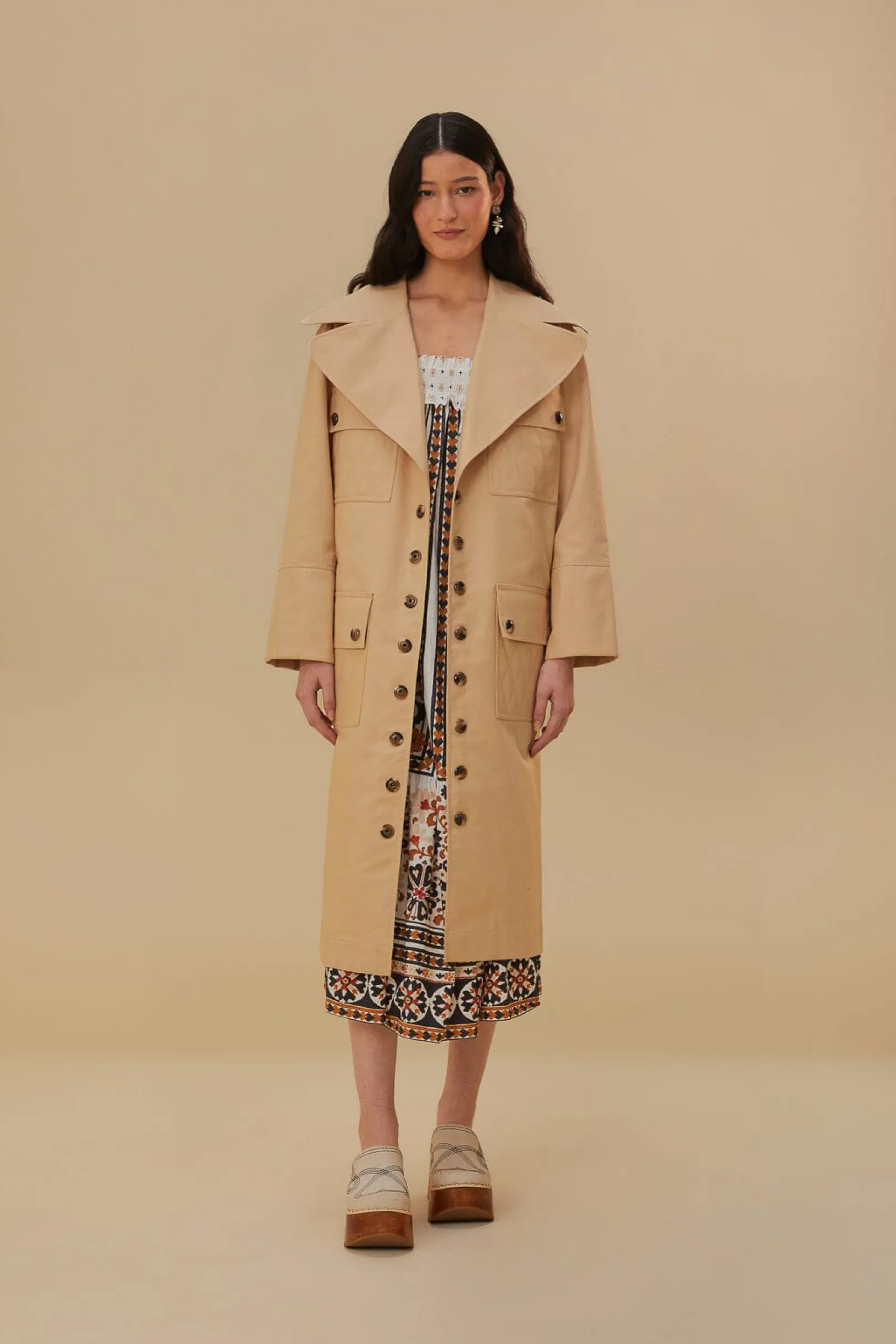 FARM Rio POCKETS OVER NUDE TRENCH COAT New