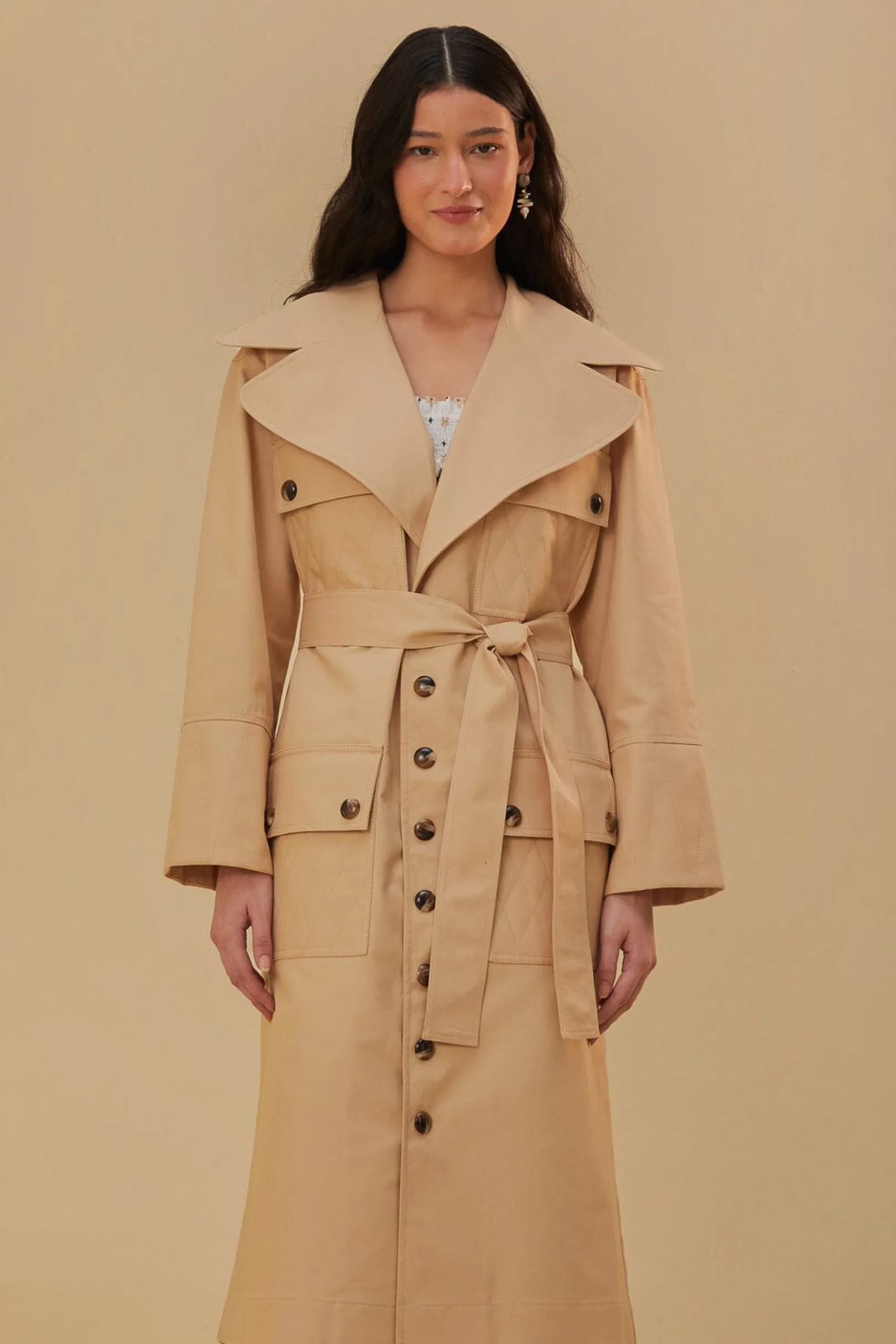 FARM Rio POCKETS OVER NUDE TRENCH COAT New
