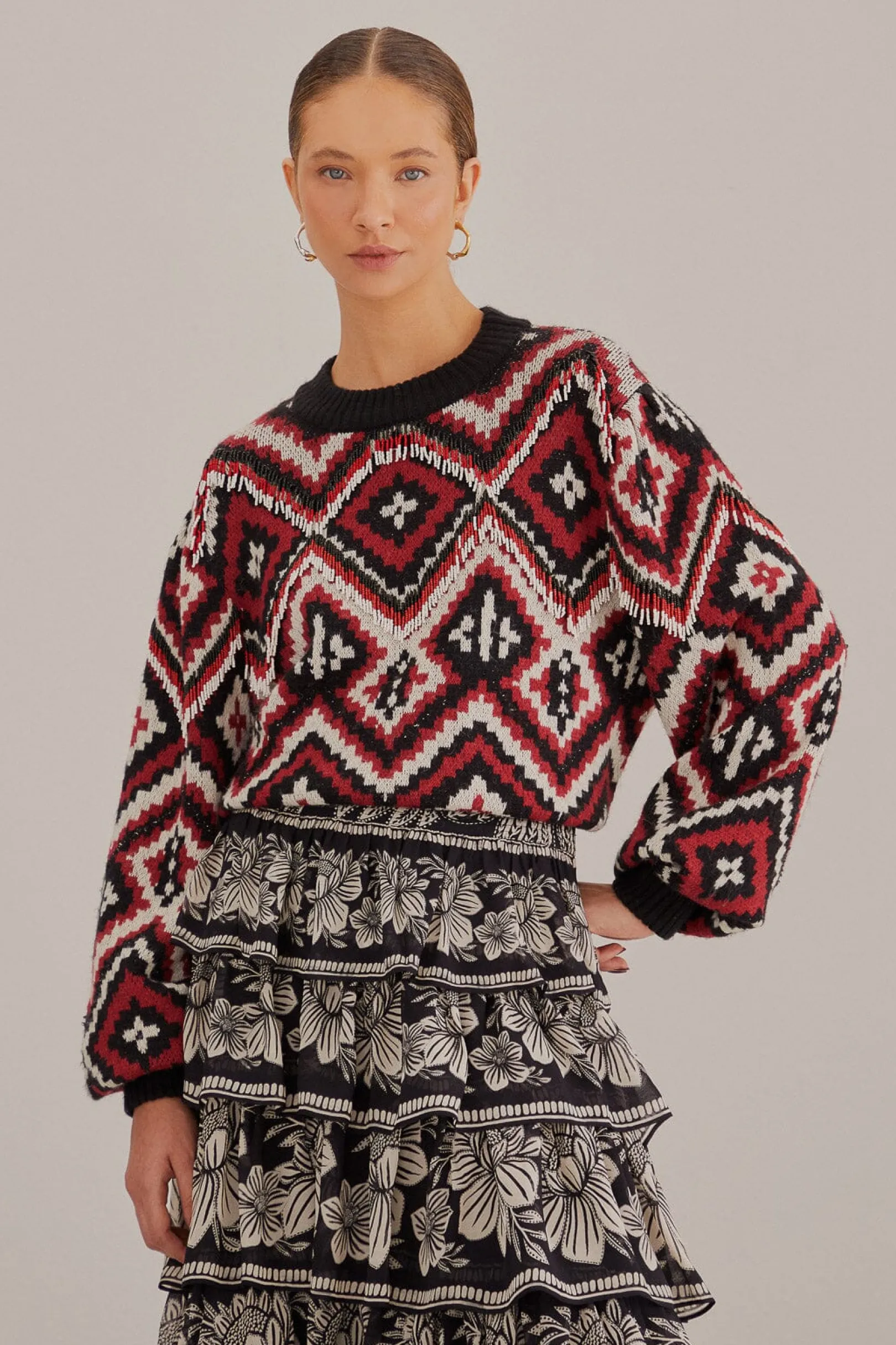 FARM Rio RAUTI BEADED KNIT SWEATER Cheap