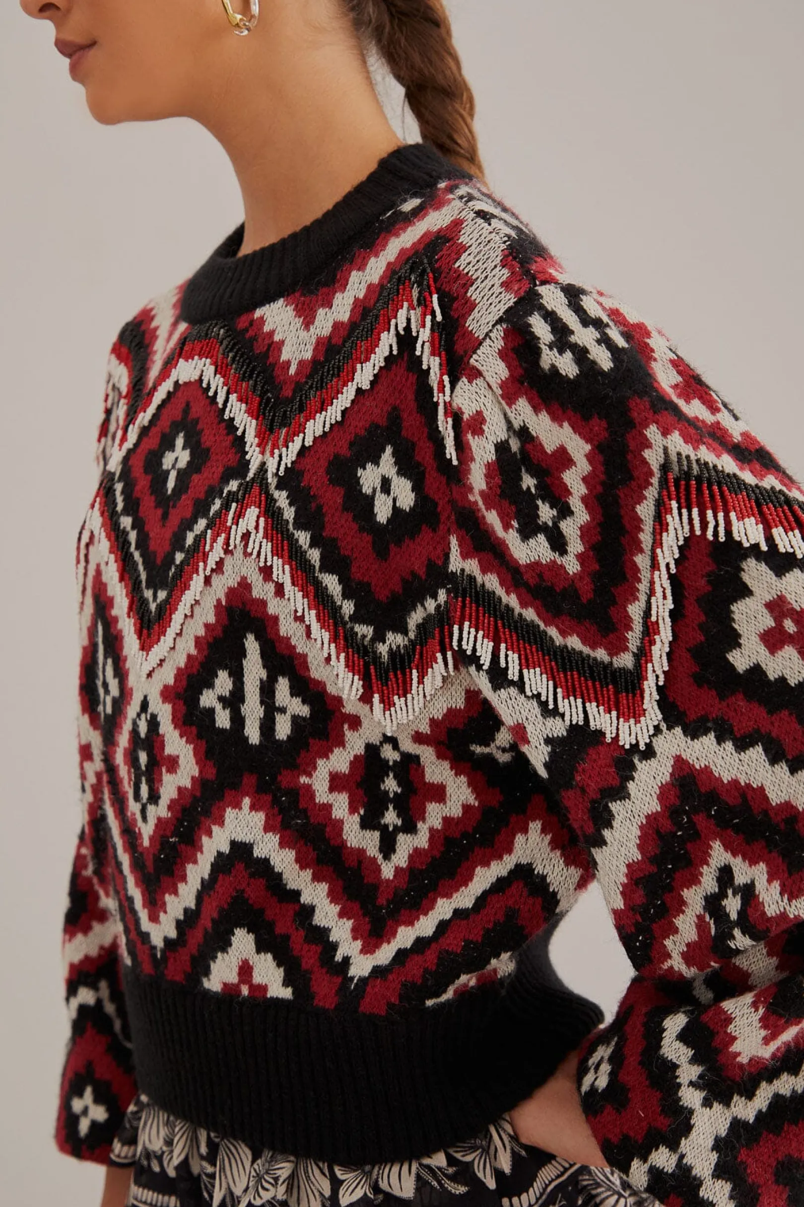 FARM Rio RAUTI BEADED KNIT SWEATER Cheap