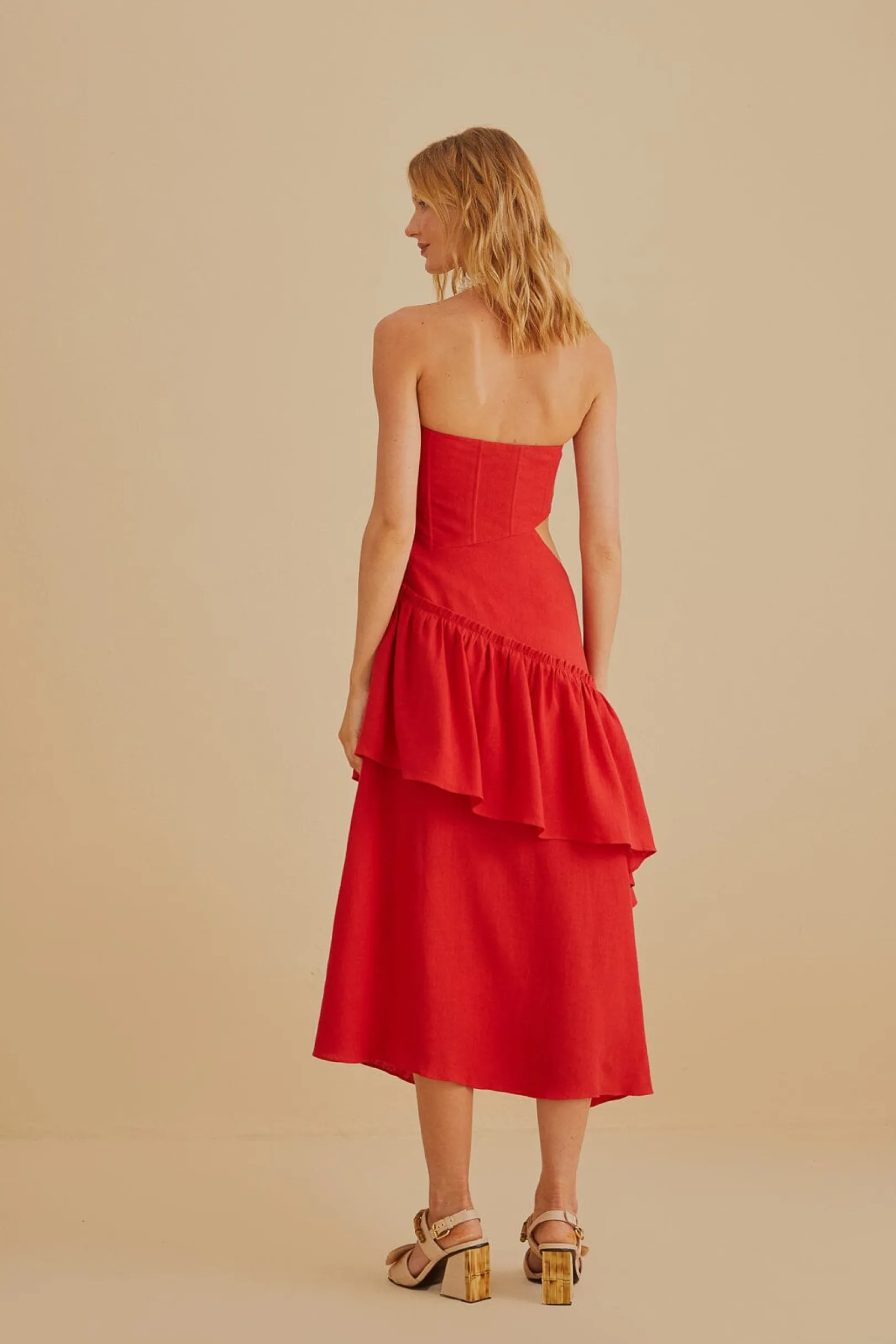 FARM Rio RED CUT OUT STRAPLESS MIDI DRESS Fashion