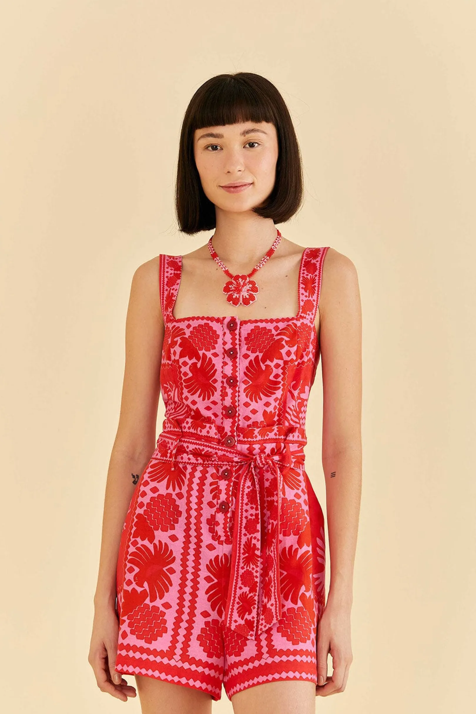 FARM Rio RED JUNGLE SCARF ROMPER Flash Sale