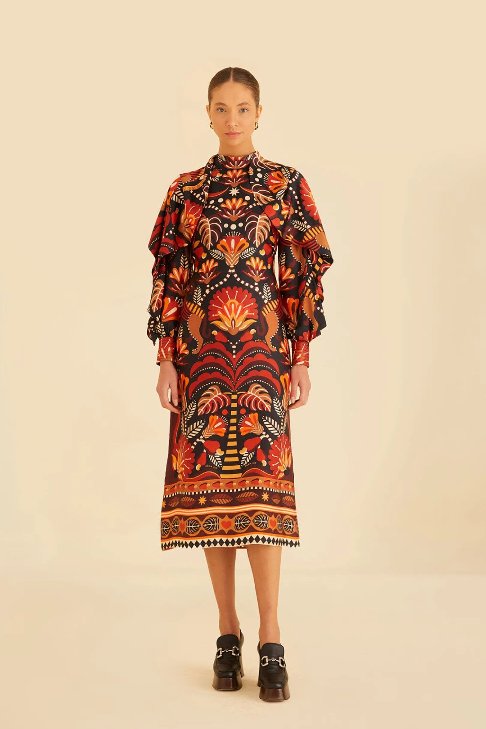 FARM Rio RED NATURE BEAUTY SCARF BACKLESS MIDI DRESS Clearance