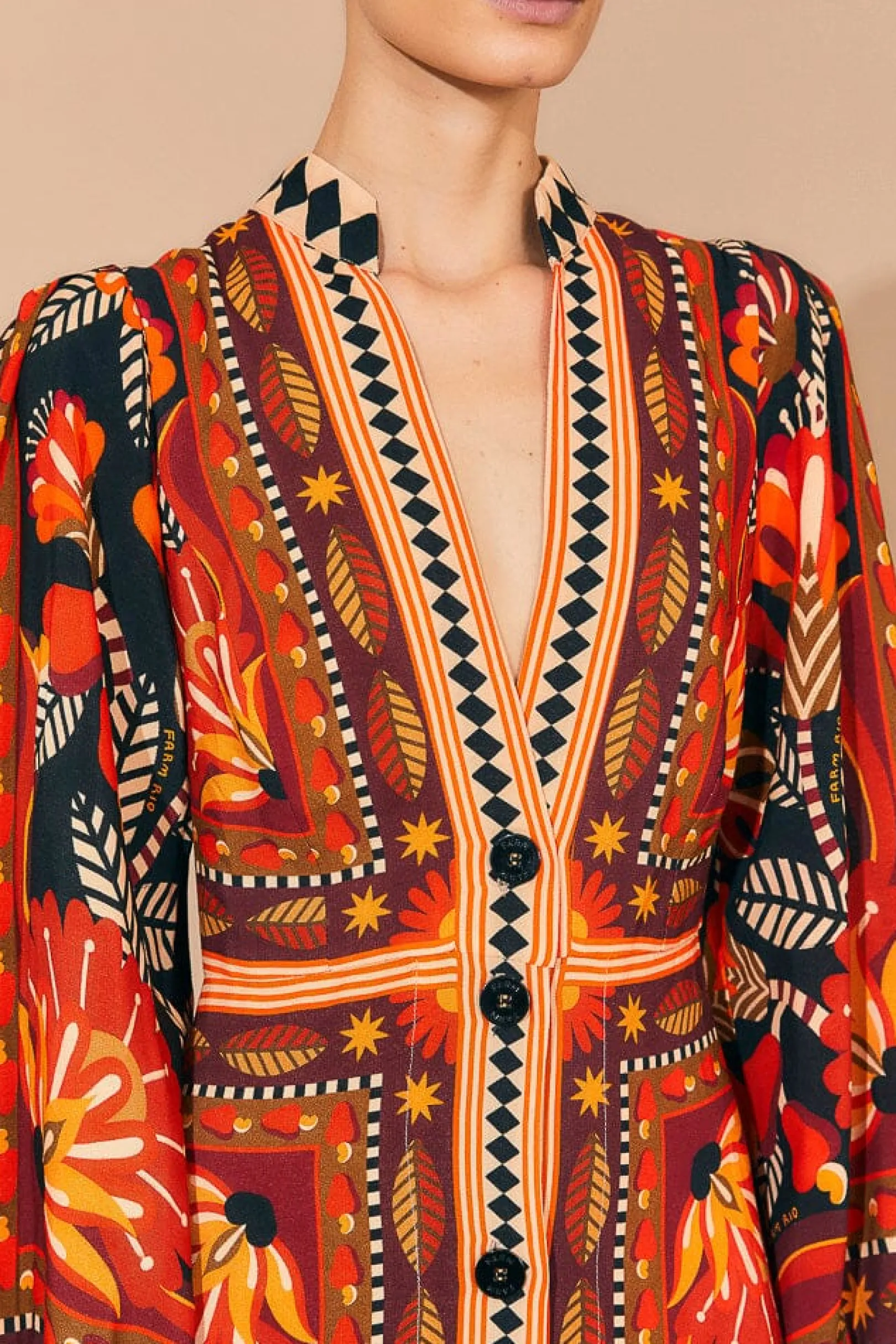FARM Rio RED NATURE BEAUTY SCARF LONG SLEEVE MAXI DRESS Online