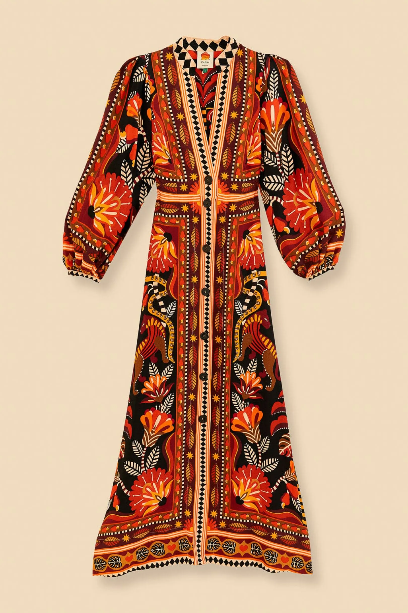 FARM Rio RED NATURE BEAUTY SCARF LONG SLEEVE MAXI DRESS Online