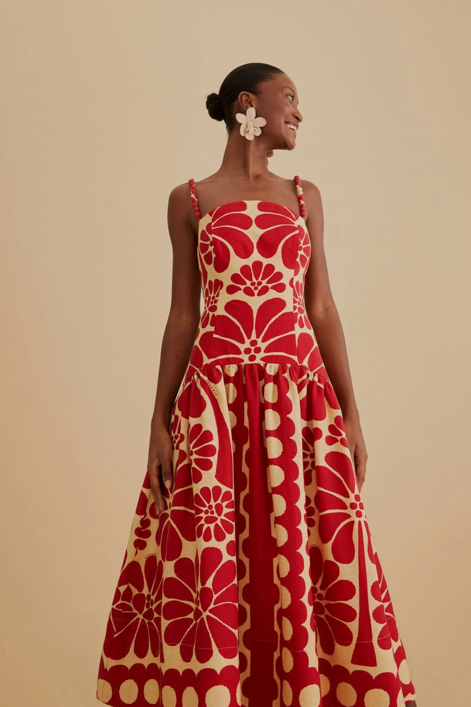 FARM Rio RED PALERMO SLEEVELESS MIDI DRESS Hot