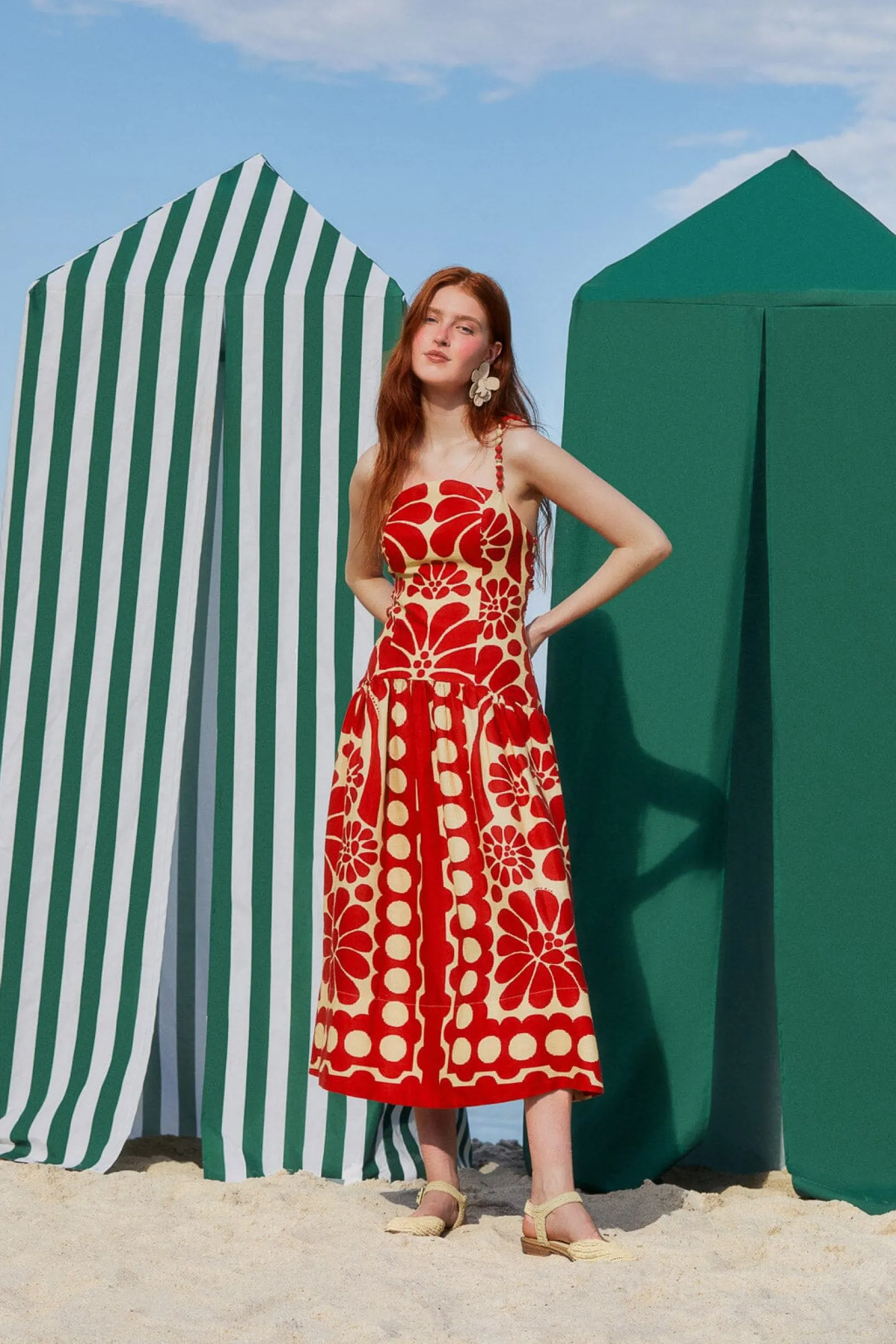 FARM Rio RED PALERMO SLEEVELESS MIDI DRESS Hot