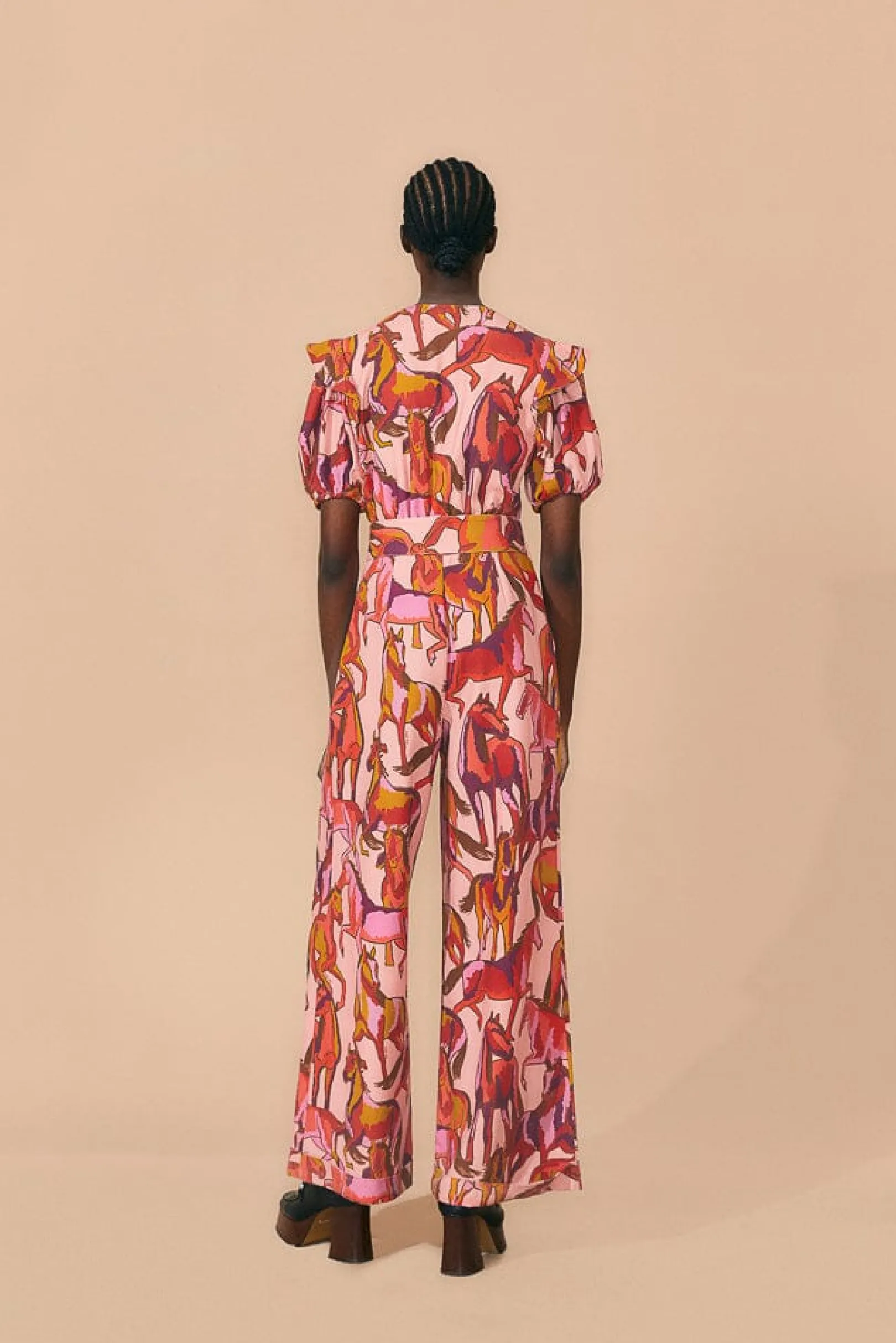 FARM Rio ROSE WILD HORSES PLEATED SHORT SLEEVE JUMPSUIT Flash Sale