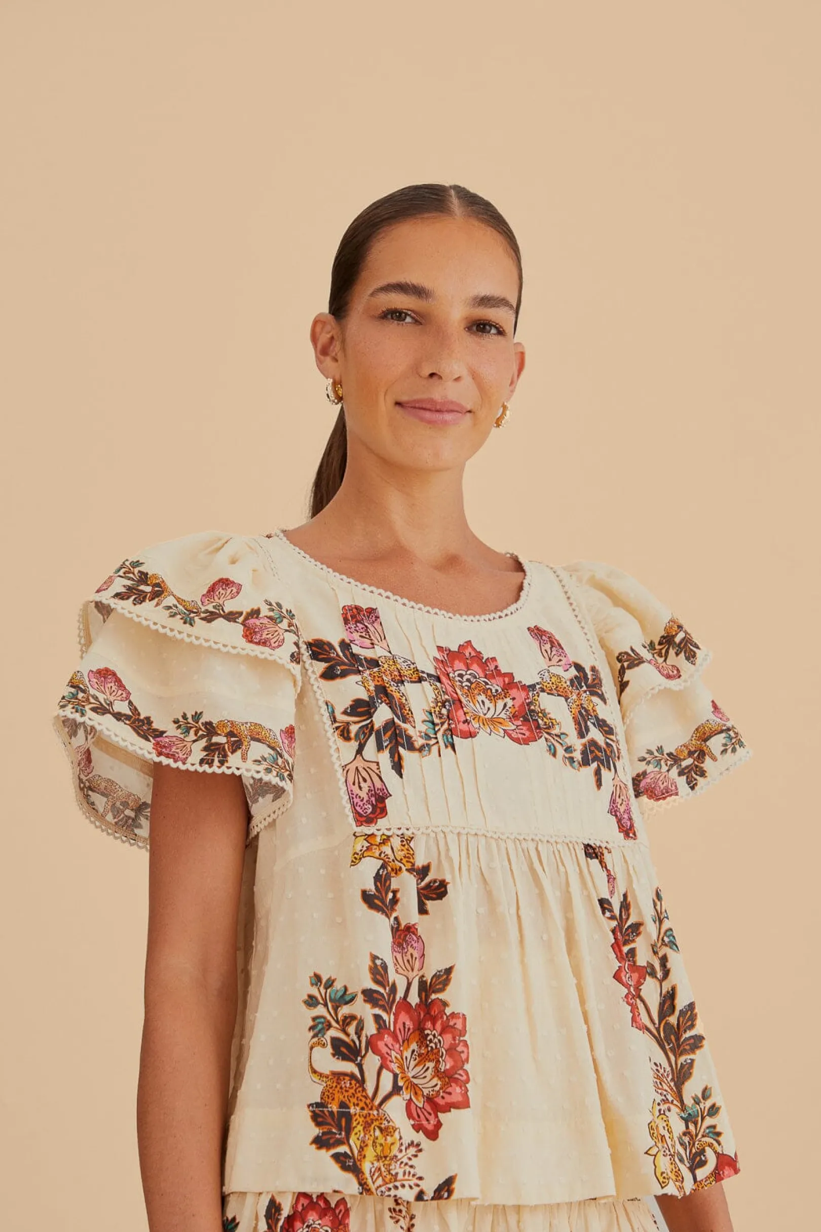 FARM Rio SAND LEOPARD FLOWERS BLOUSE Hot